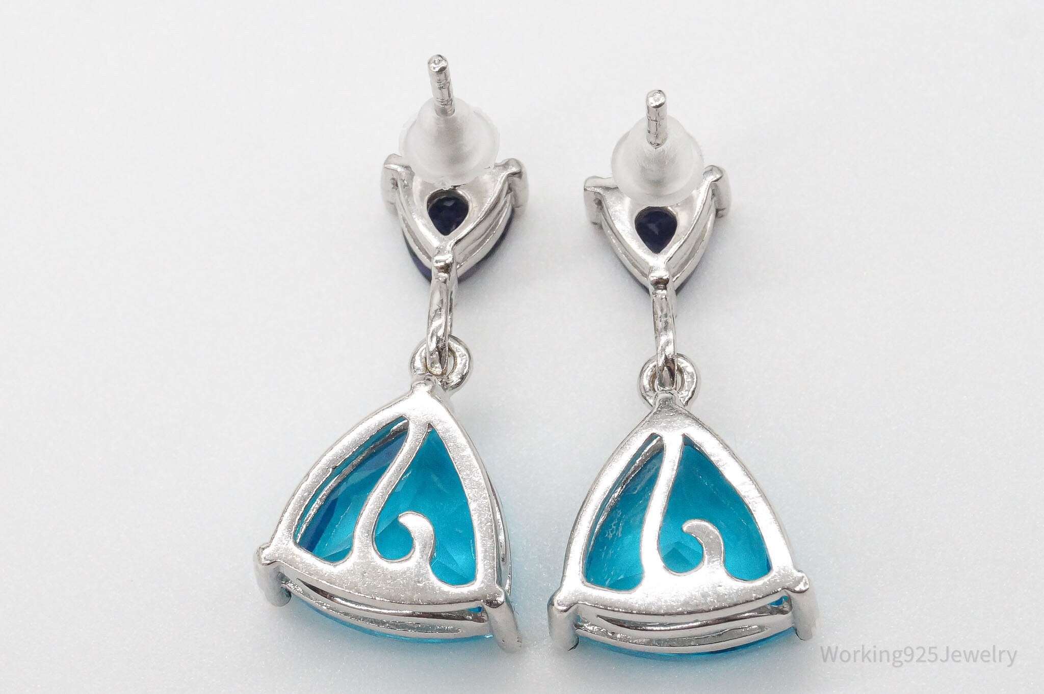 Vintage Aqua Blue Stone Iolite Sterling Silver Earrings