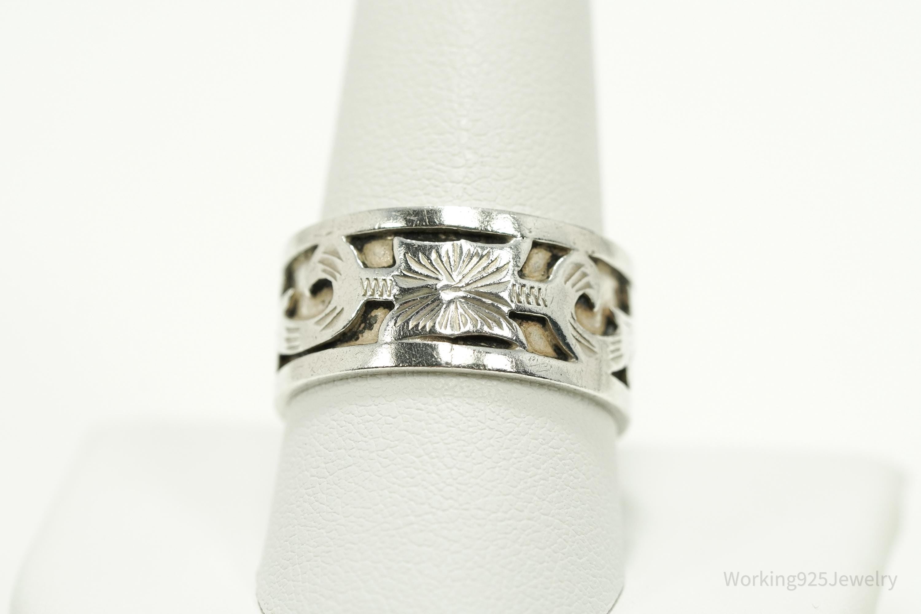Vintage Mexican Style Sterling Silver Band Ring - Size 10