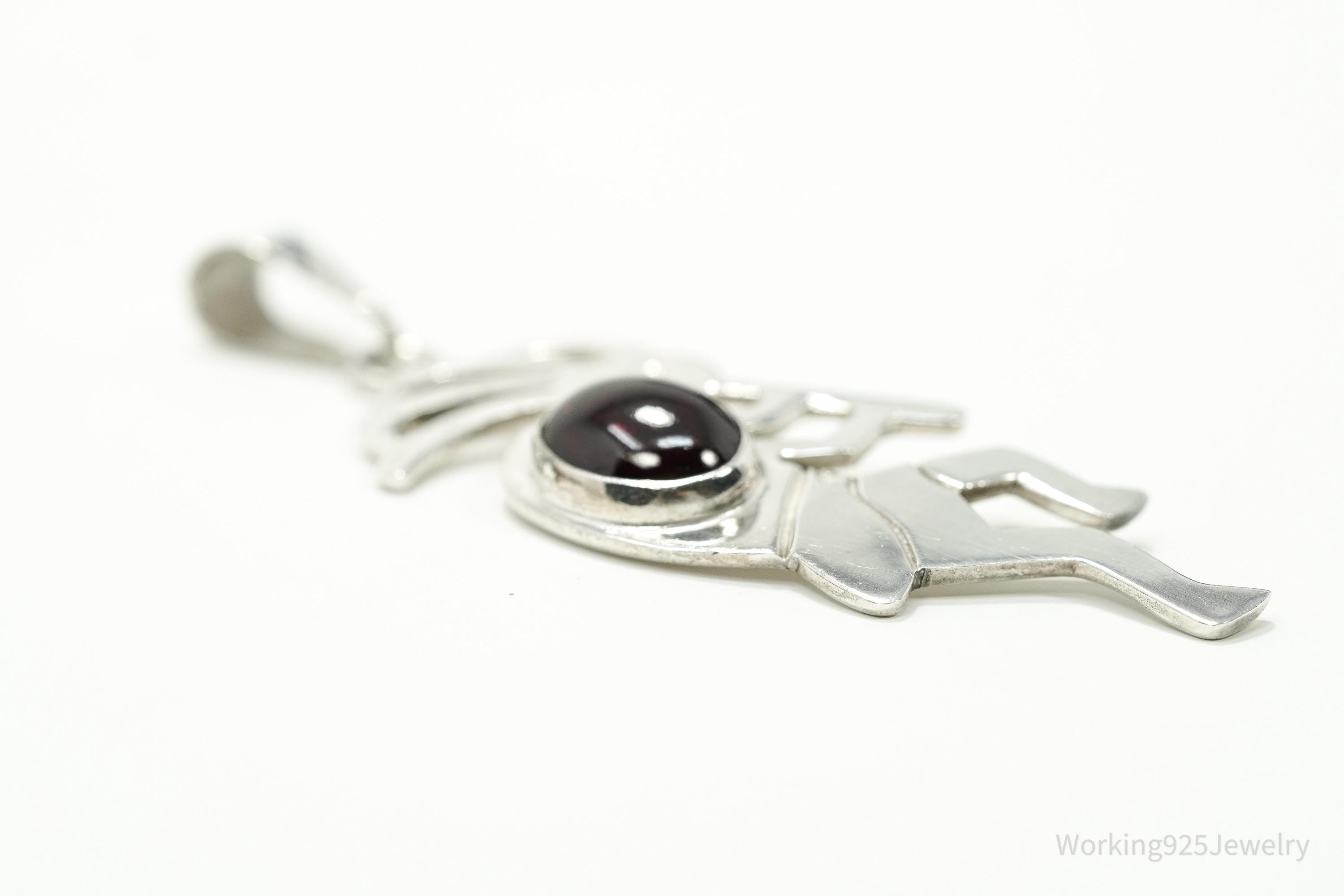 Large Vintage Native American Dancing Kokopelli Rhodolite Sterling Silver Pendant 2.5"