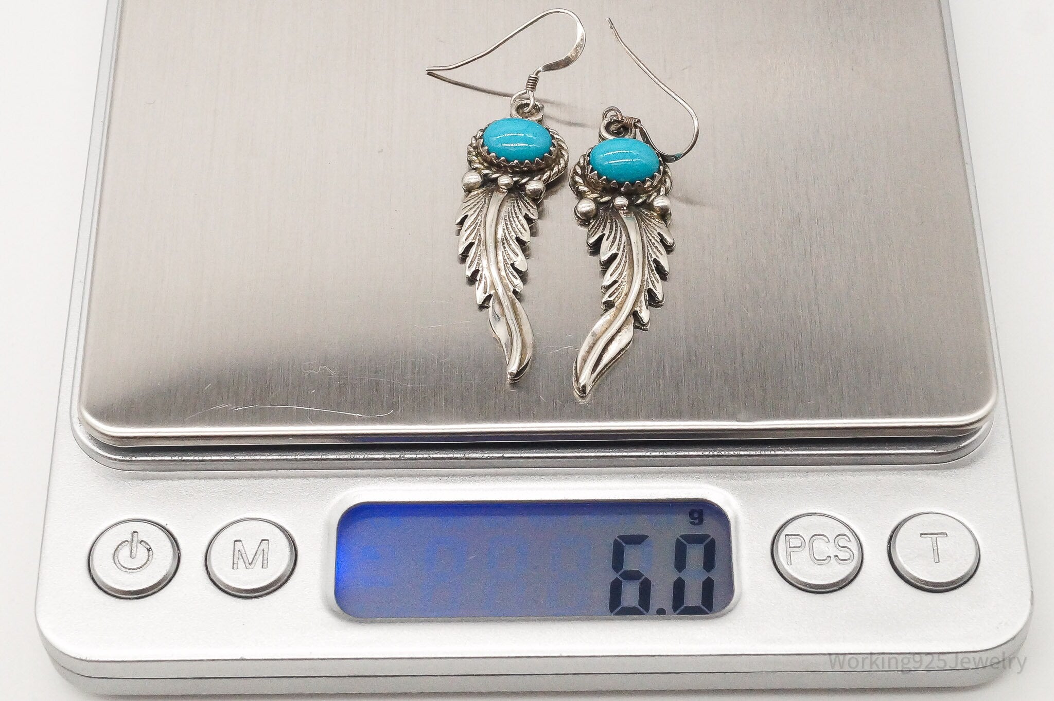 Vintage Native American Turquoise Feather Sterling Silver Earrings