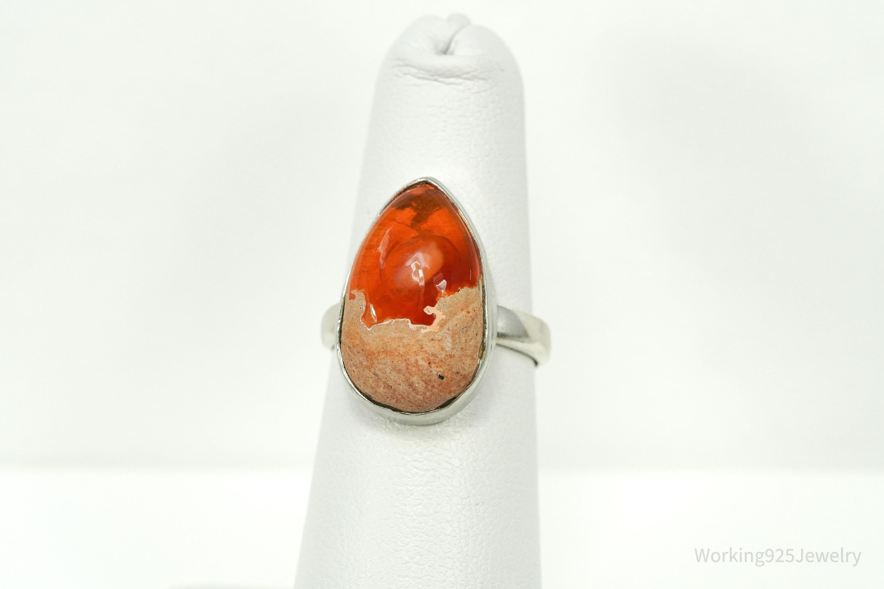 Vintage Large Mexico Fire Opal Sterling Silver Ring - Size 5.75