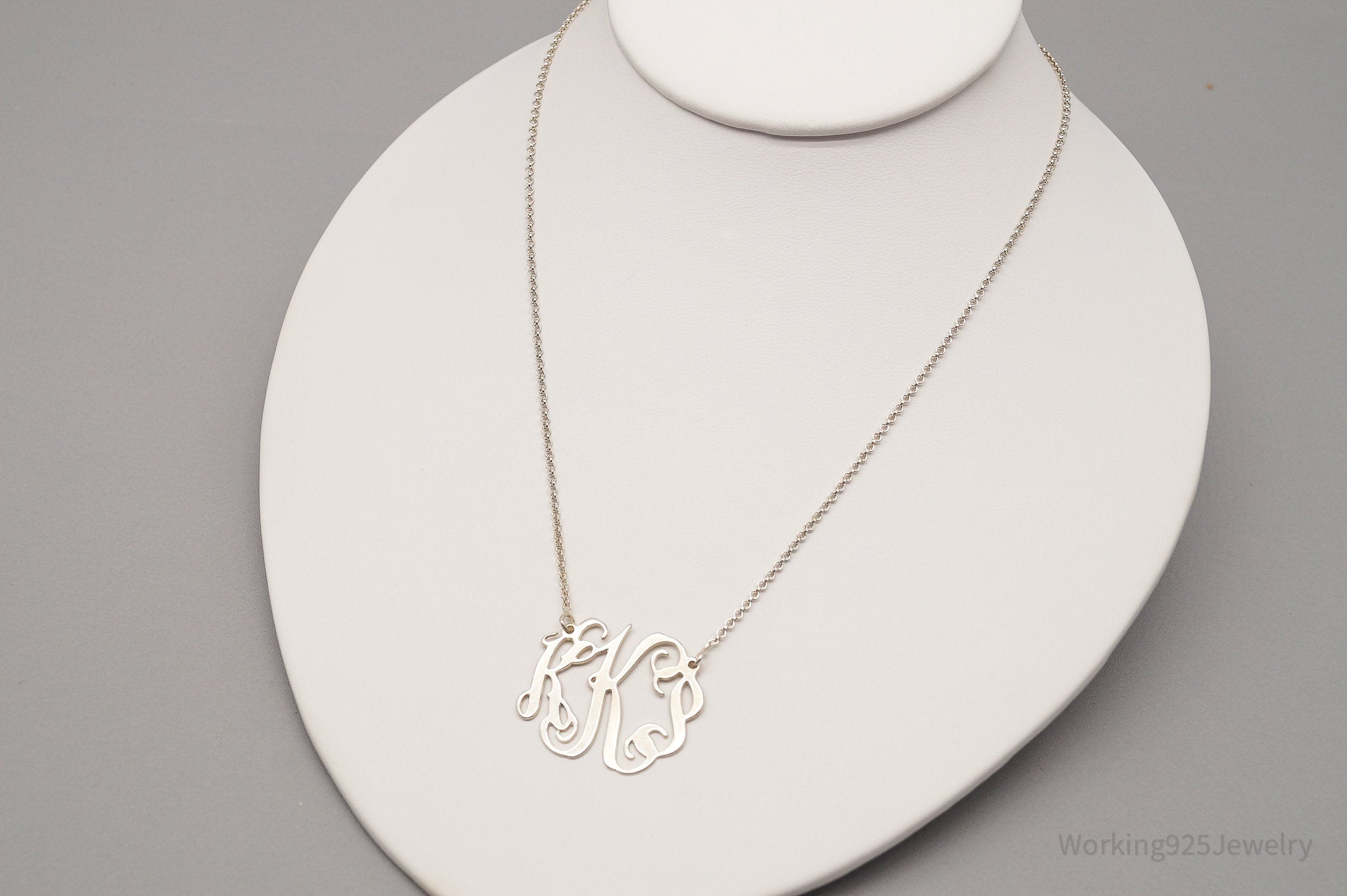 Vintage Cursive Initials Sterling Silver Necklace 18"