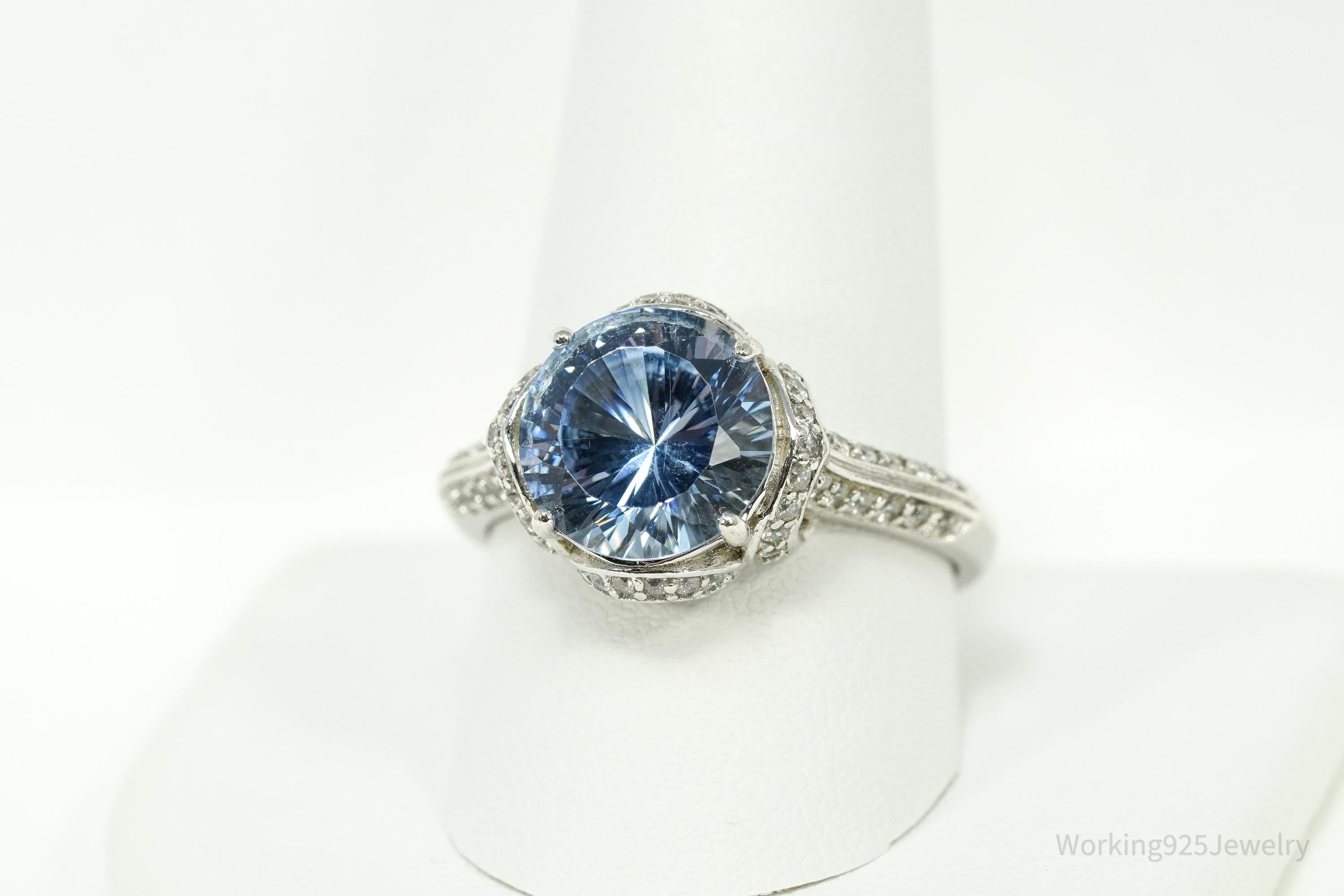 PAJ Blue And White Cubic Zirconia Sterling Silver Ring - Size 11