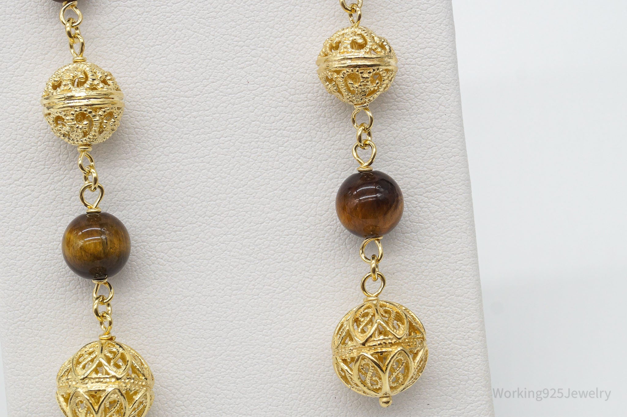 Vintage Tigers Eye Gold Vermeil Sterling Silver Earrings