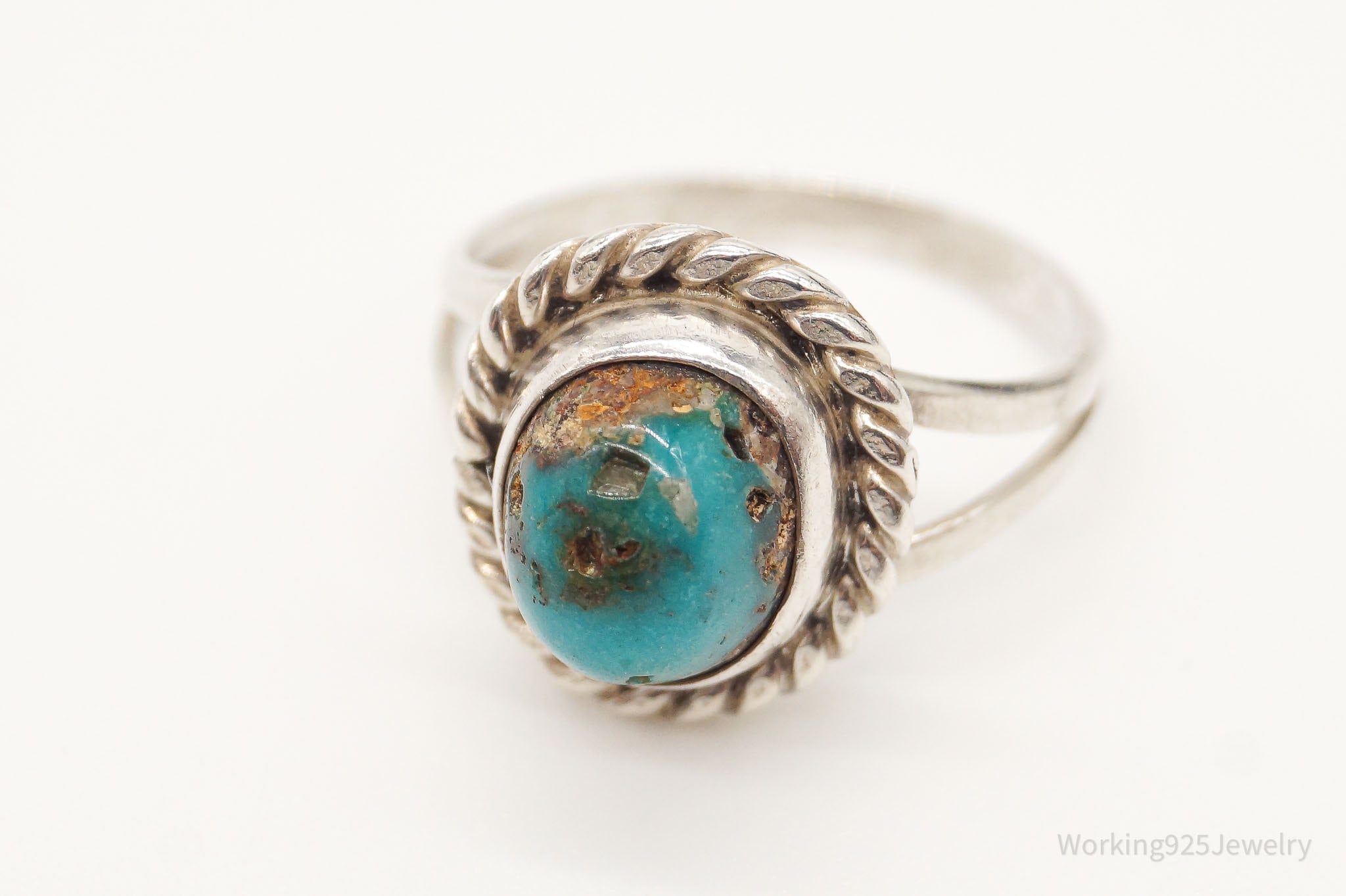 Vintage Native American Turquoise Unsigned Silver Ring Size 4.75