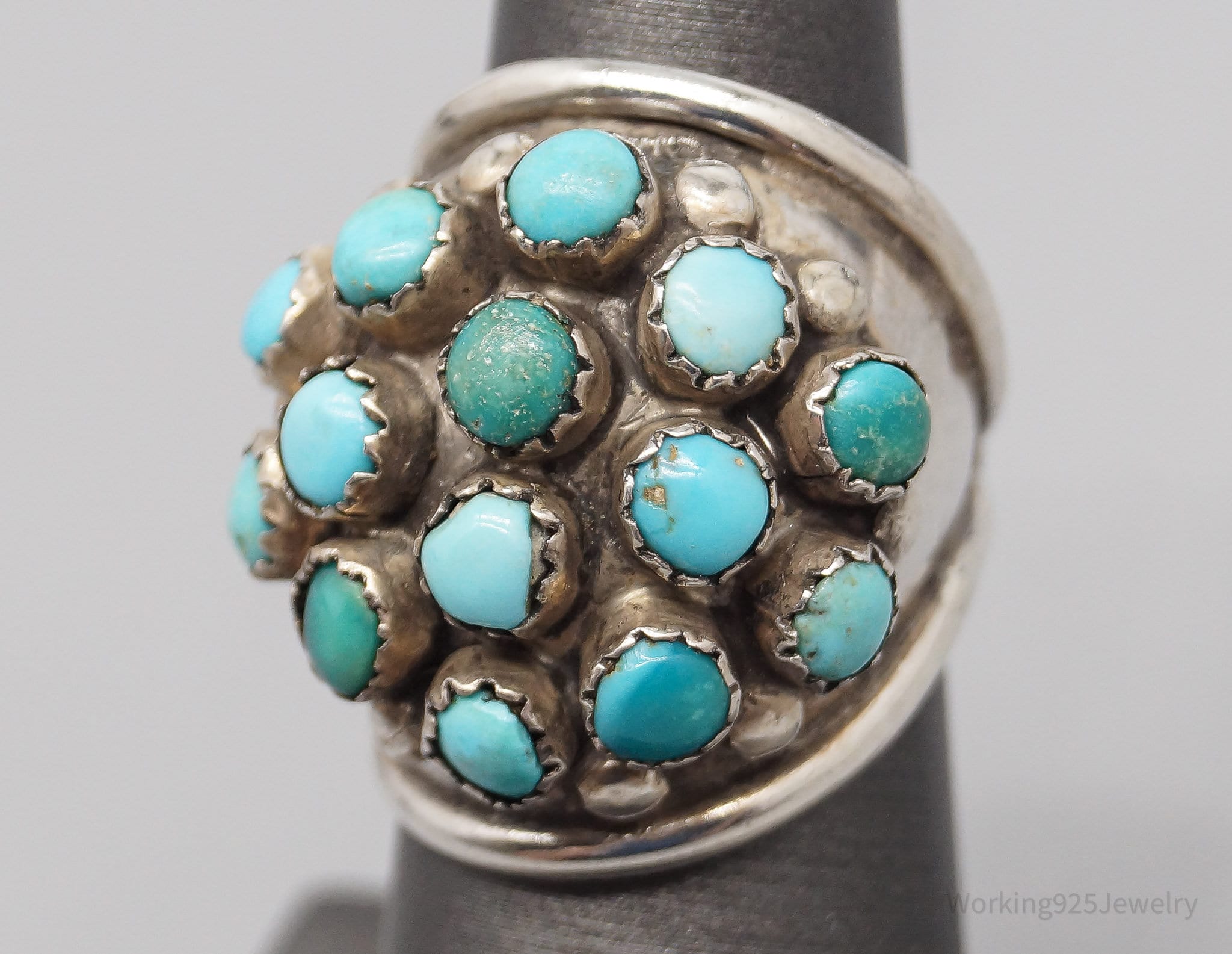 Vintage Native American Turquoise Unsigned Silver Ring - SZ 6.25