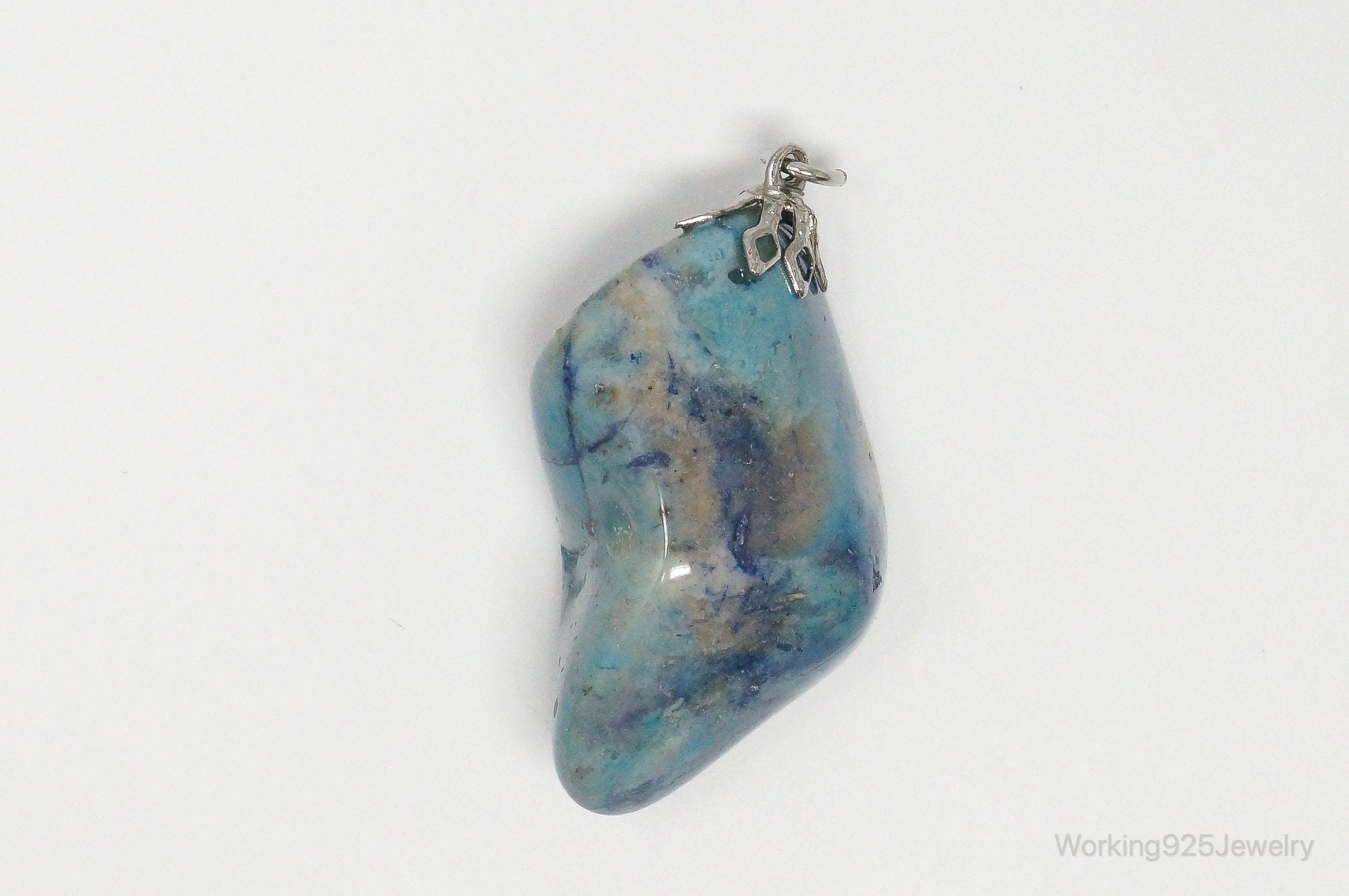 Vintage Large Blue Agate Necklace Pendant