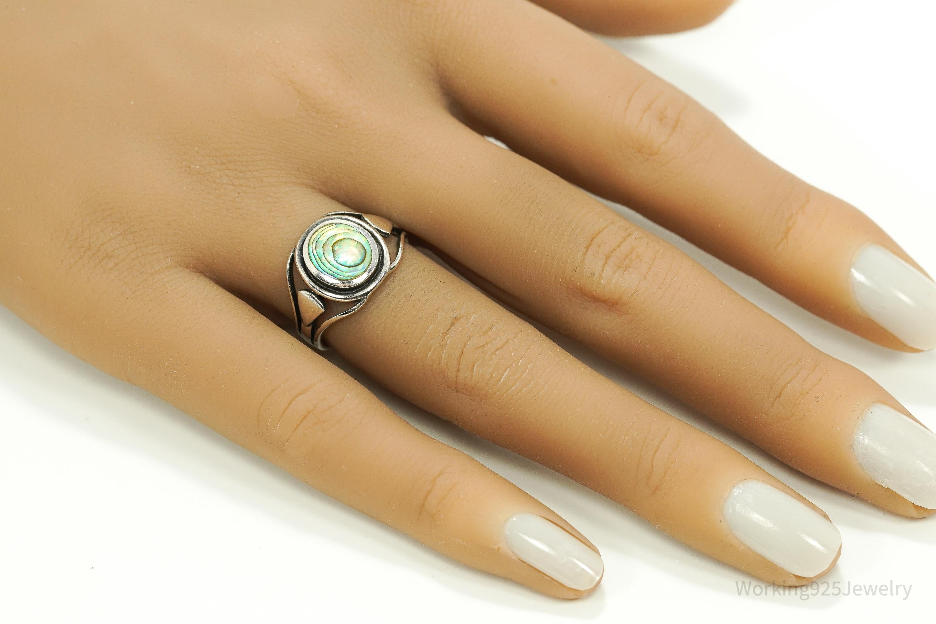 Vintage Abalone Paua Shell Sterling Silver Ring - Size 7