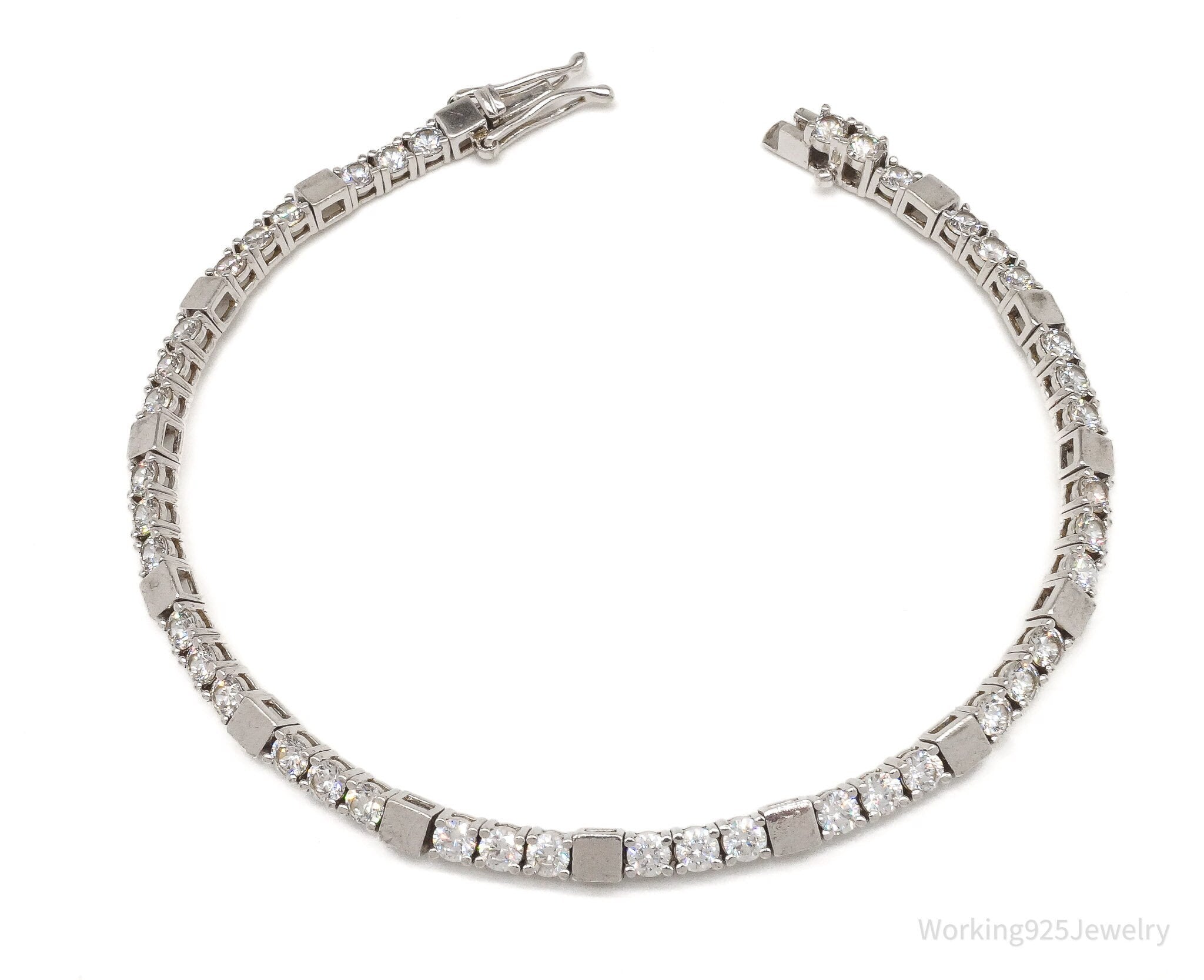 Vintage Cubic Zirconia Sterling Silver Tennis Bracelet