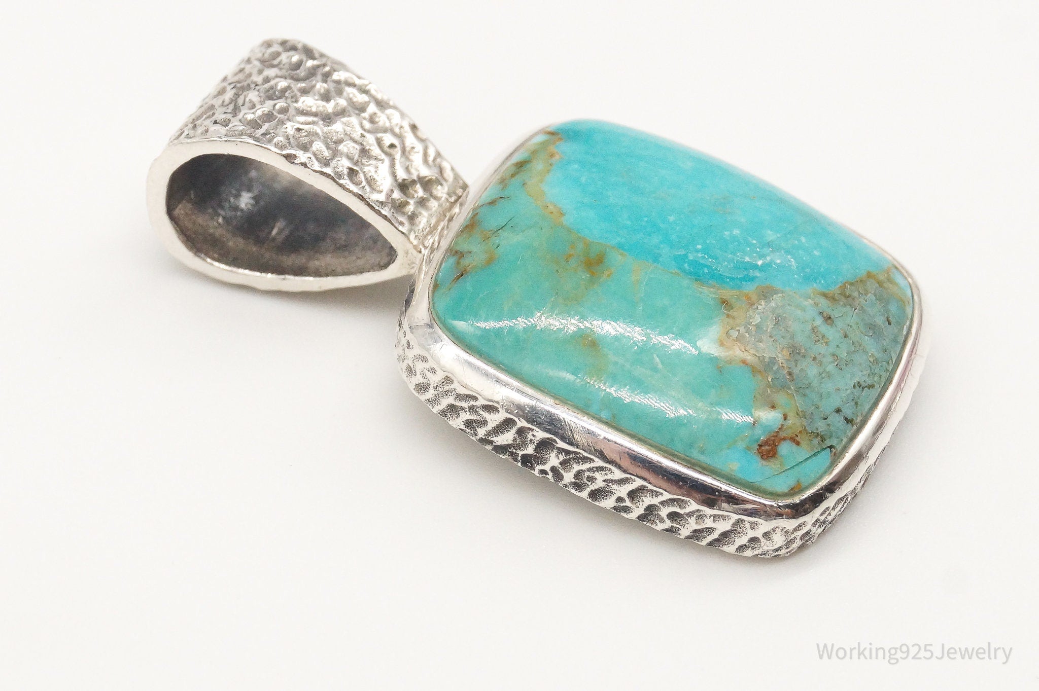 Vintage Thai Designer NK Turquoise Sterling Silver Pendant