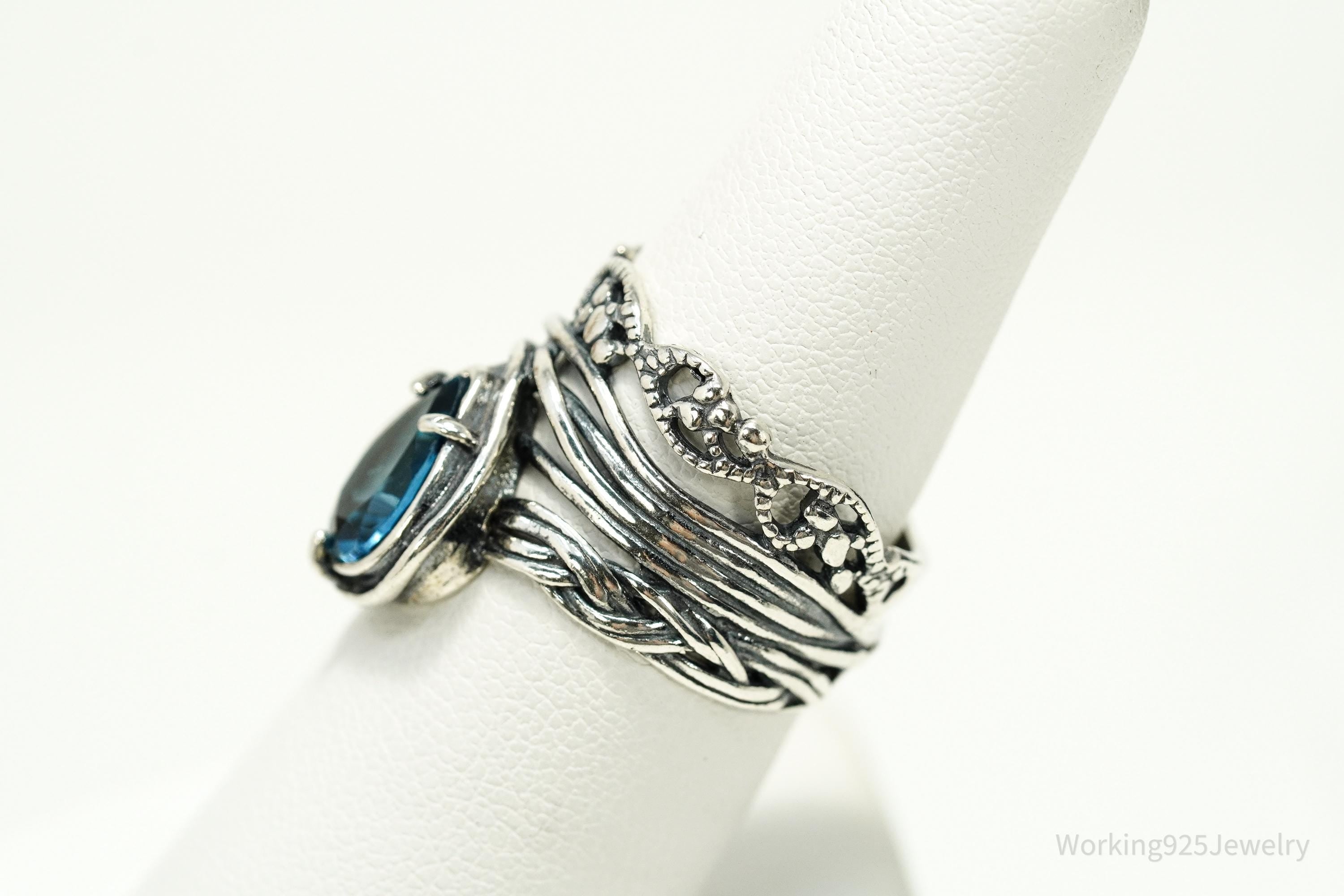 Vintage Israel Designer Paz PZ Blue Topaz Sterling Silver Ring - Size 7.5