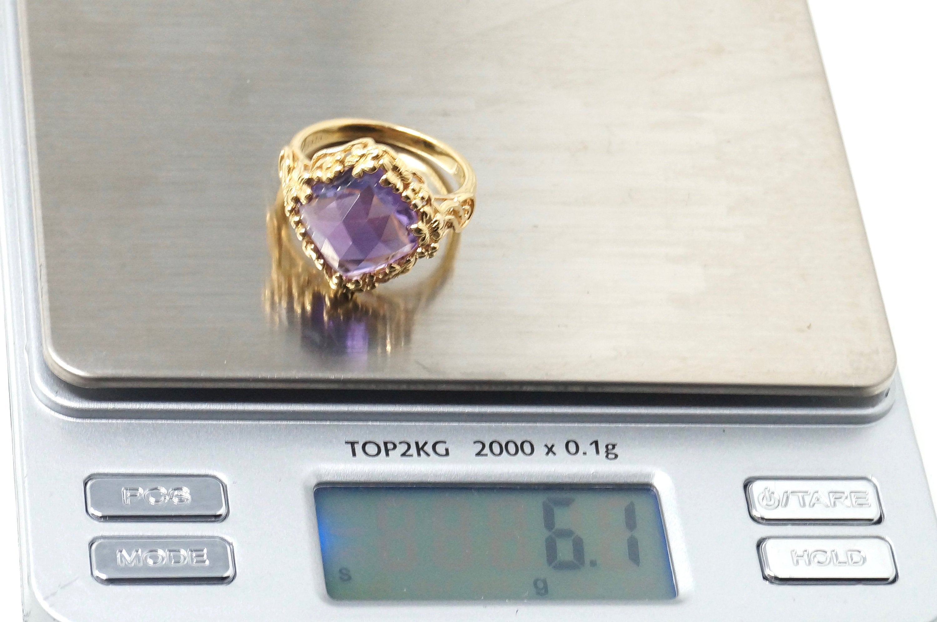 Vtg Art Nouveau Amethyst Flower Swirl Gold Vermeil Ring Sterling Silver Ring Sz9