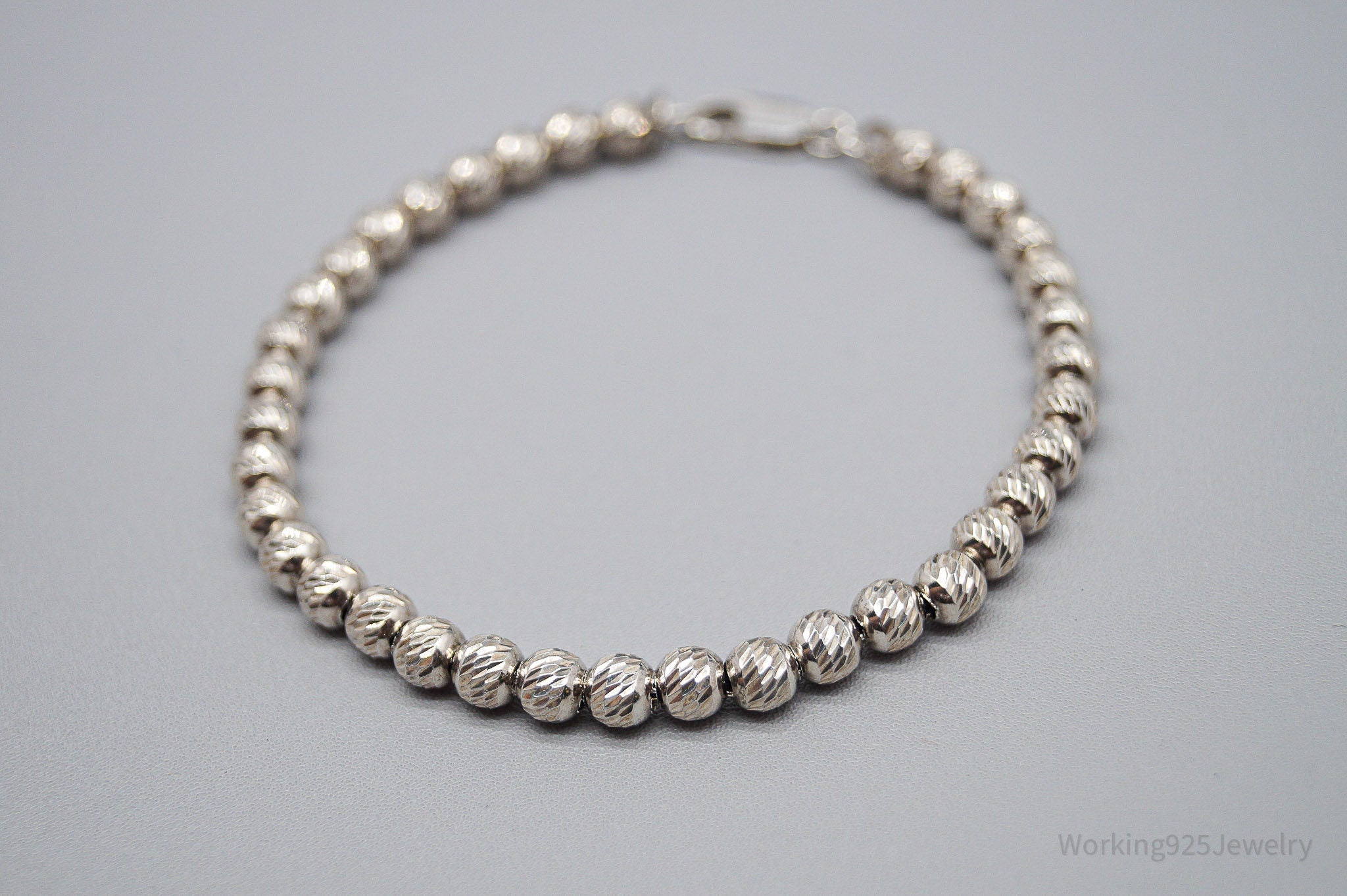 Vintage Textured Ball Beaded Chains Link Sterling Silver Bracelet - 7 3/8"