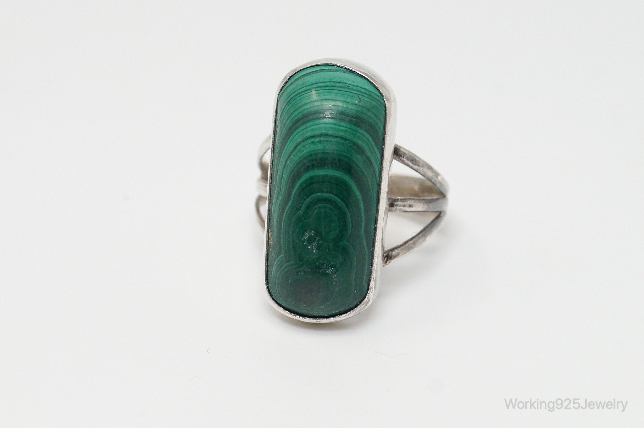 Vintage Native American Malachite Unsigned Sterling Silver Ring - SZ 6.25