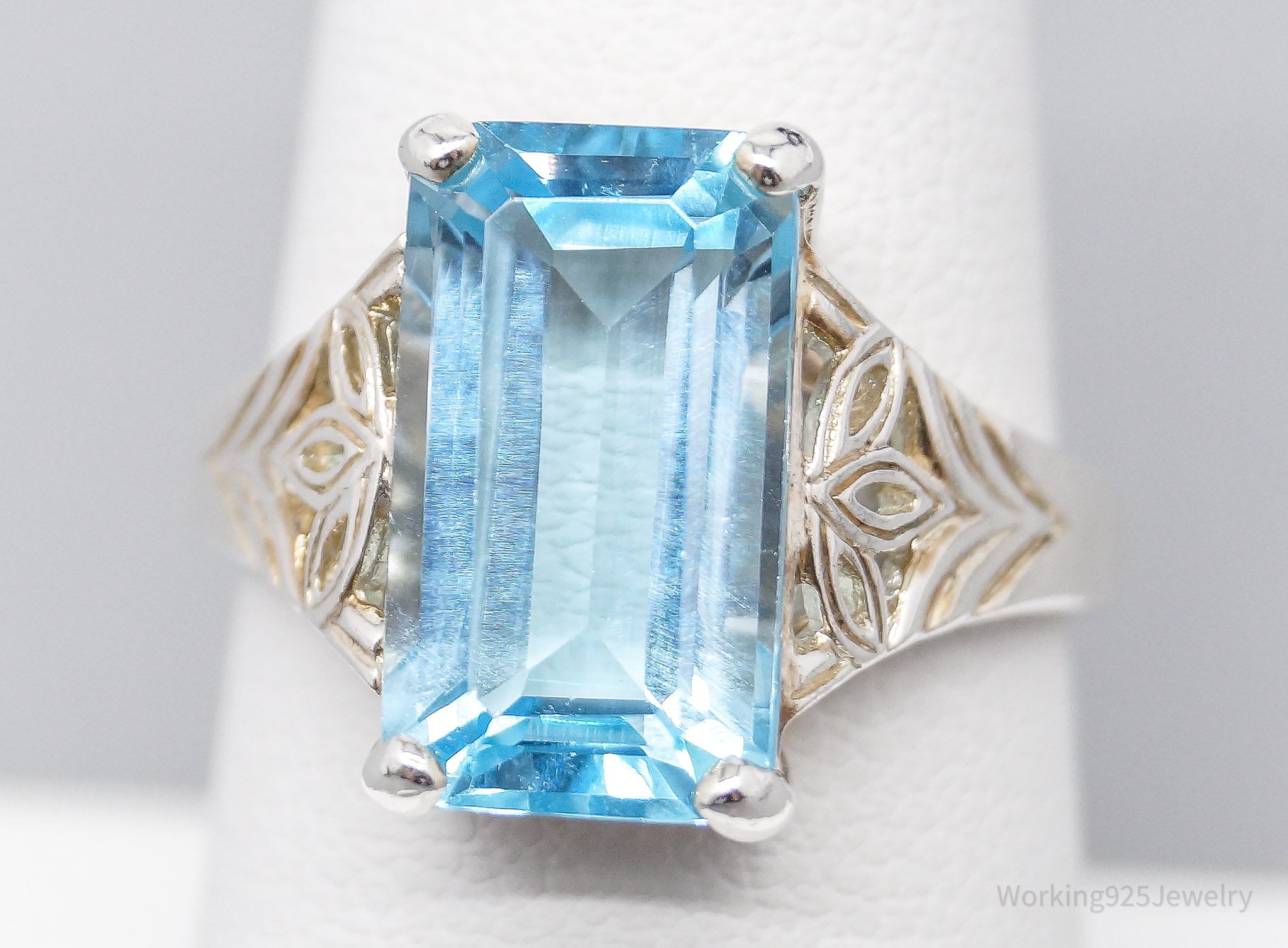 Vintage CNA Large Blue Topaz Sterling Silver Ring - Size 8