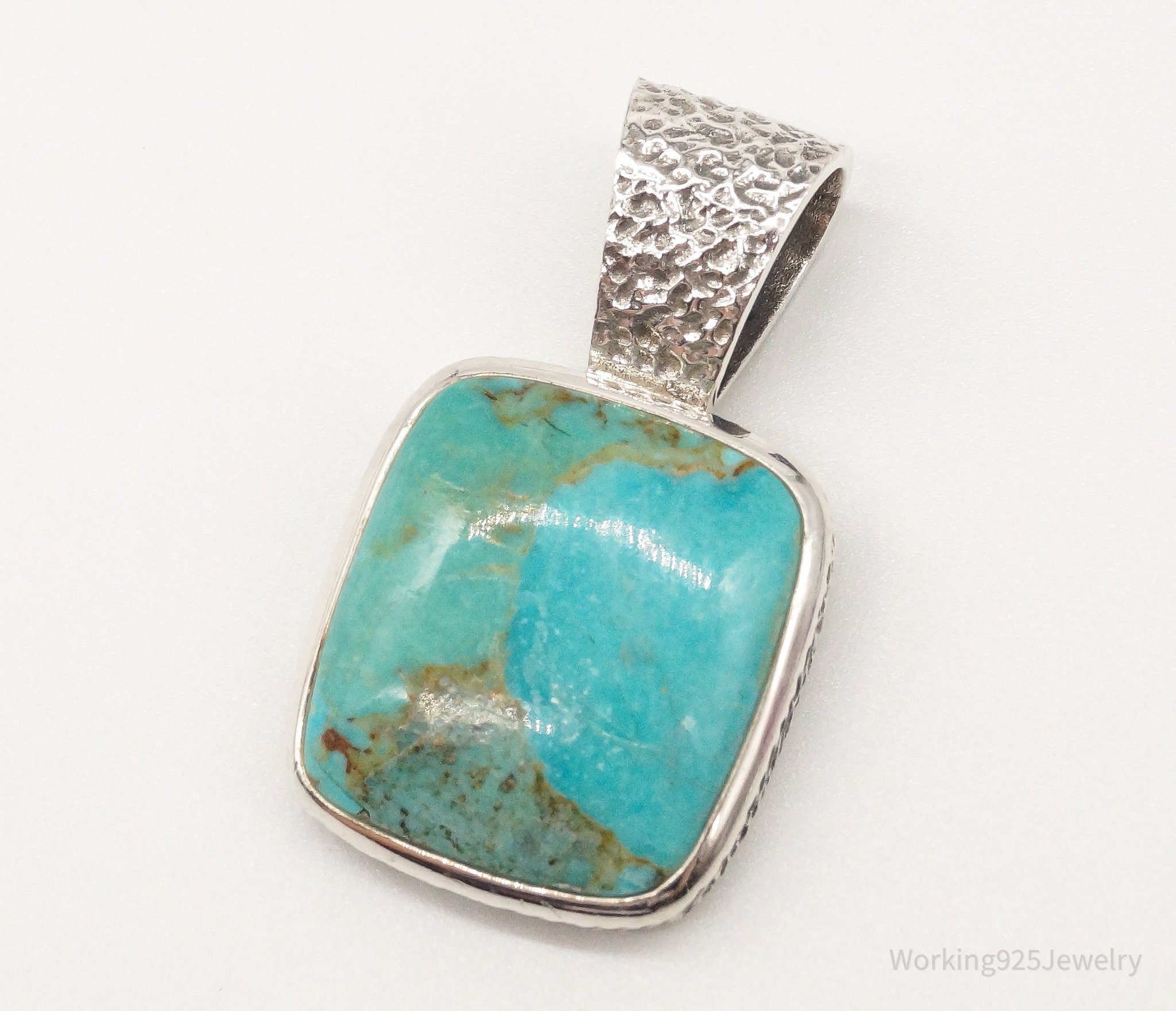 Vintage Thai Designer NK Turquoise Sterling Silver Pendant