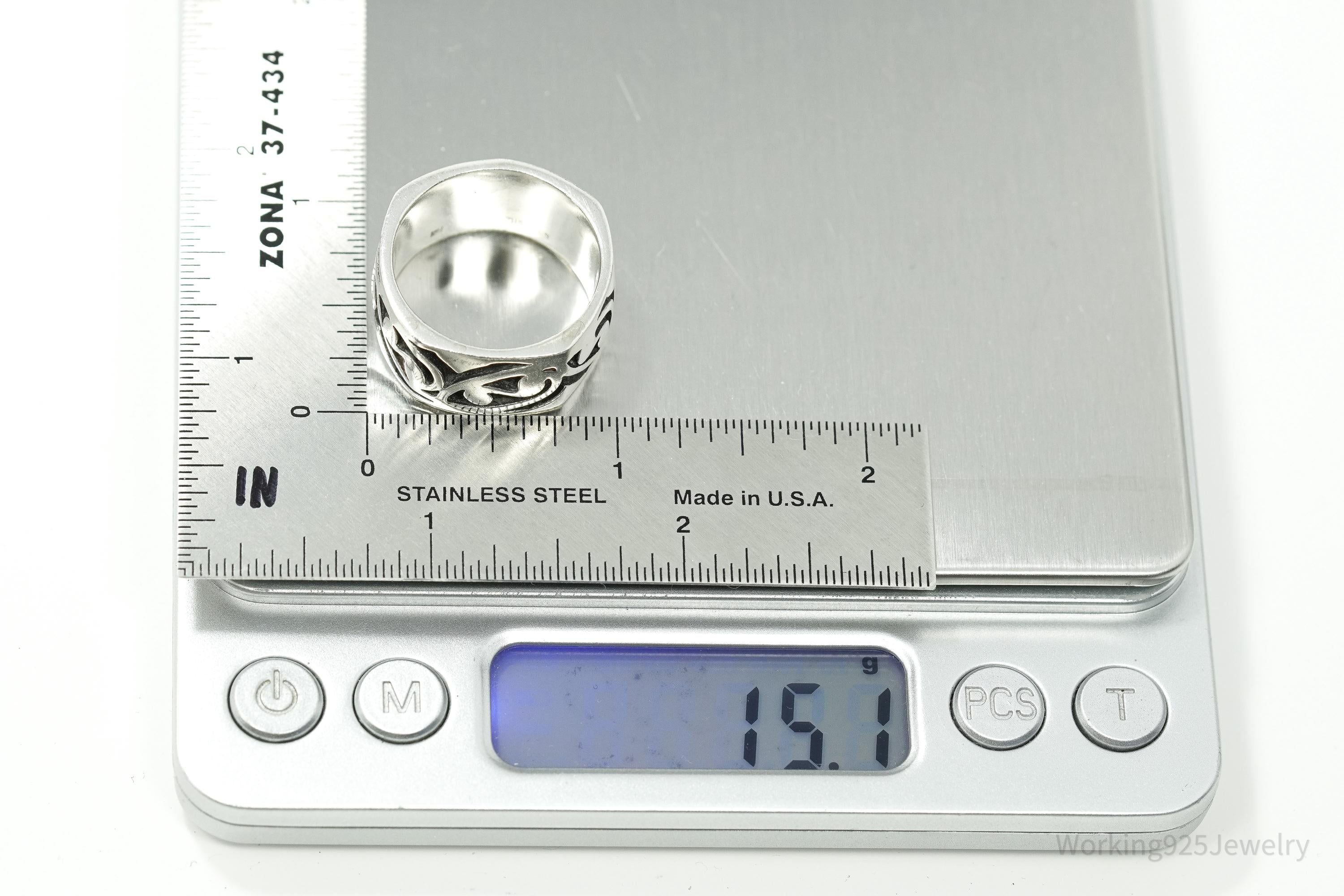 Vintage Tribal Sterling Silver Band Ring Size 11