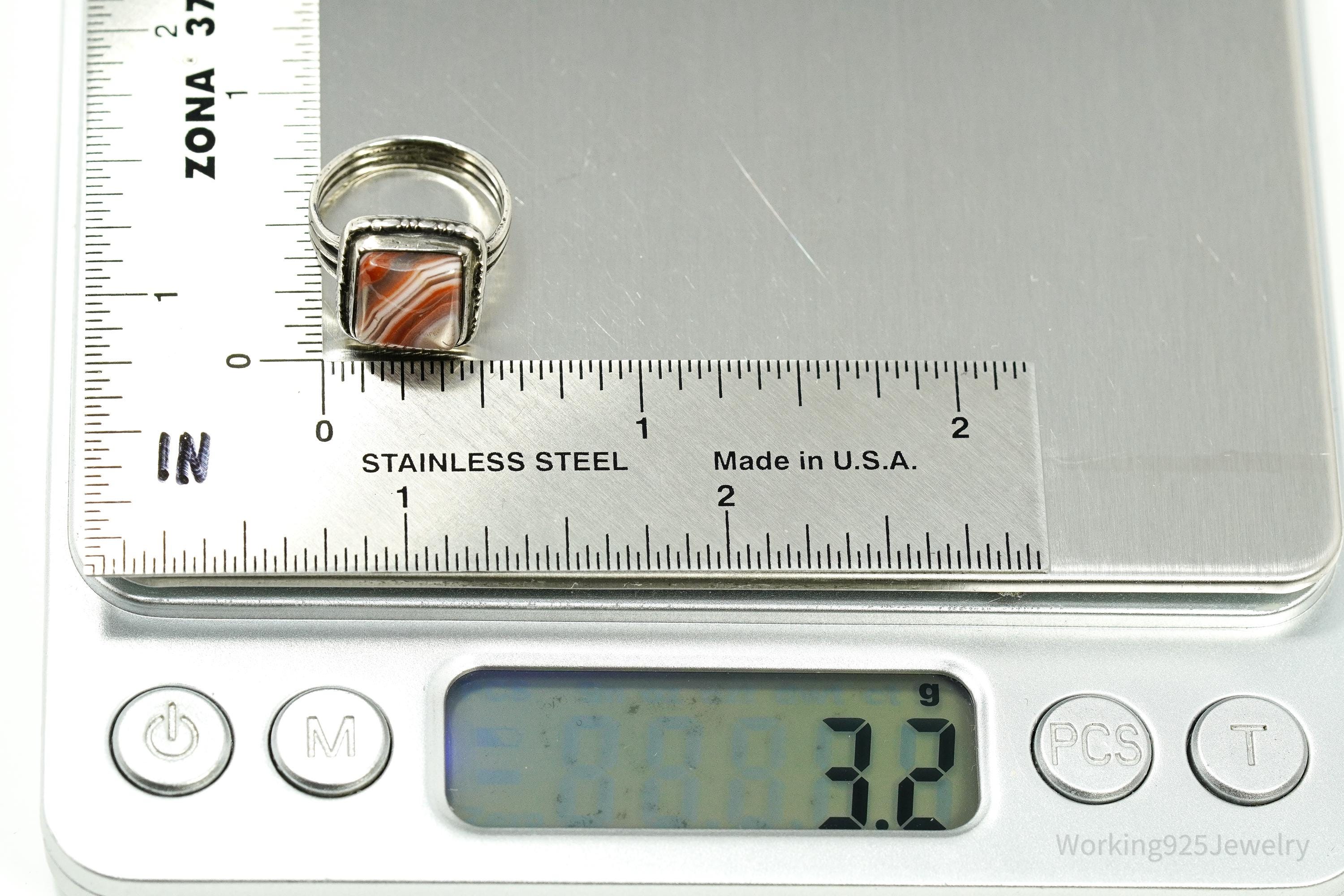 Vintage Lace Agate Silver Ring - Size 4