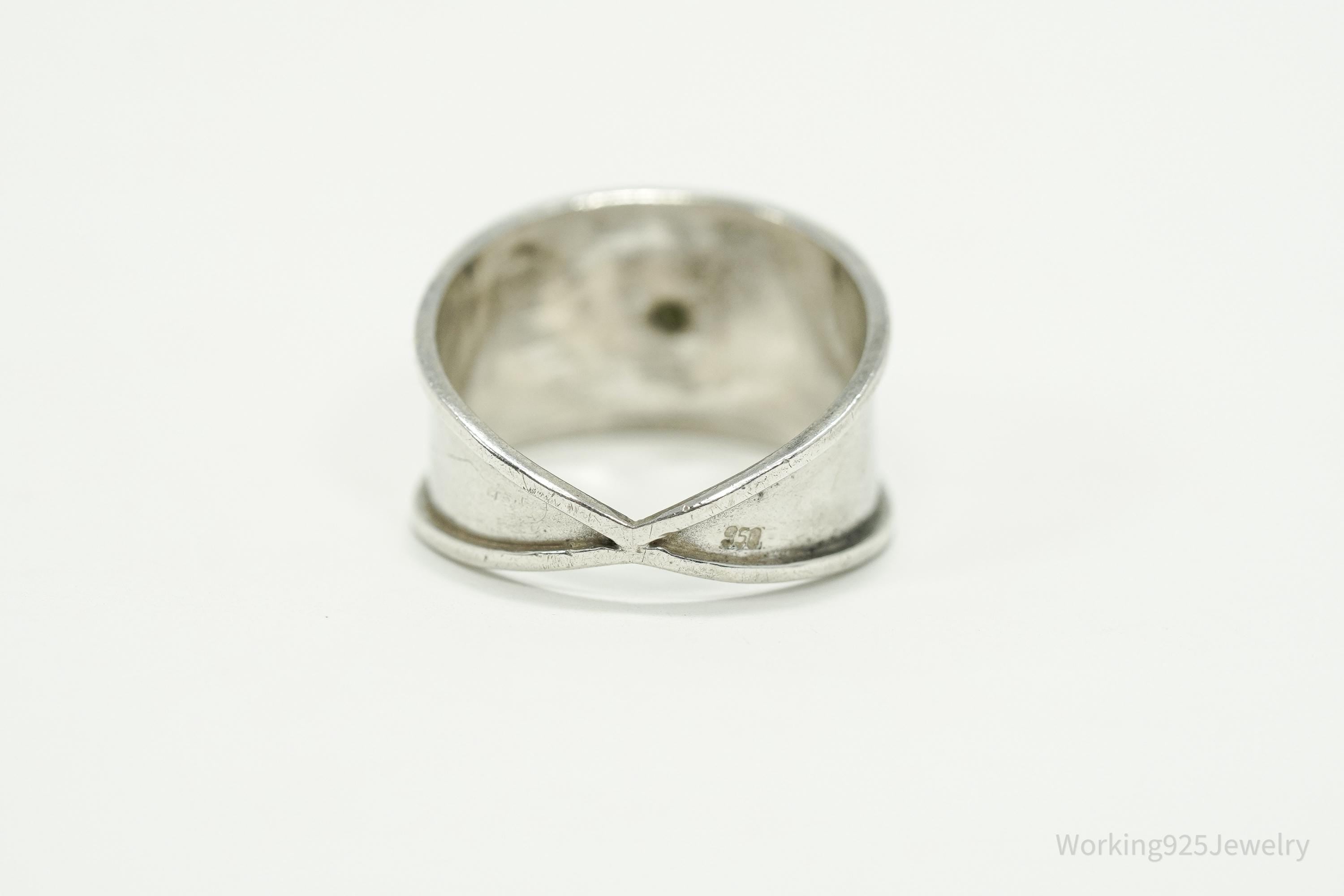 Vintage Green Stone 950 Silver Ring - Size 7.75