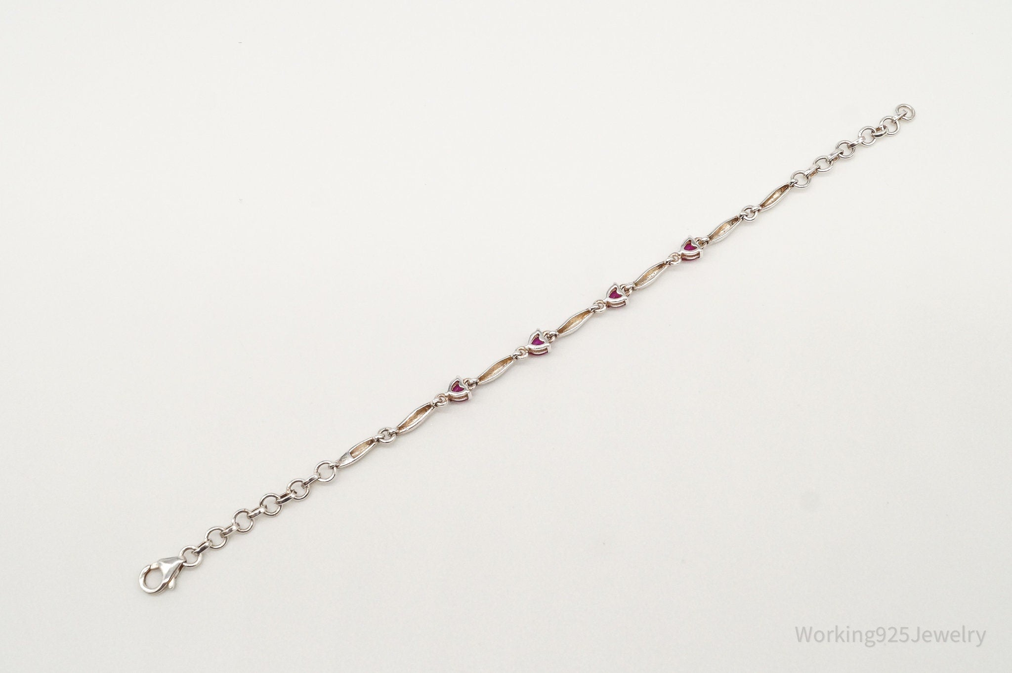 Vintage Ruby Hearts Sterling Silver Bracelet