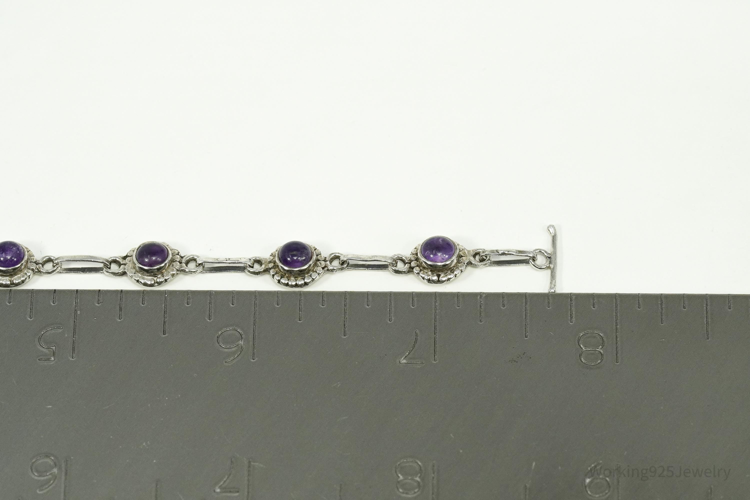 Vintage Amethyst Sterling Silver Toggle Bracelet 7 5/8"