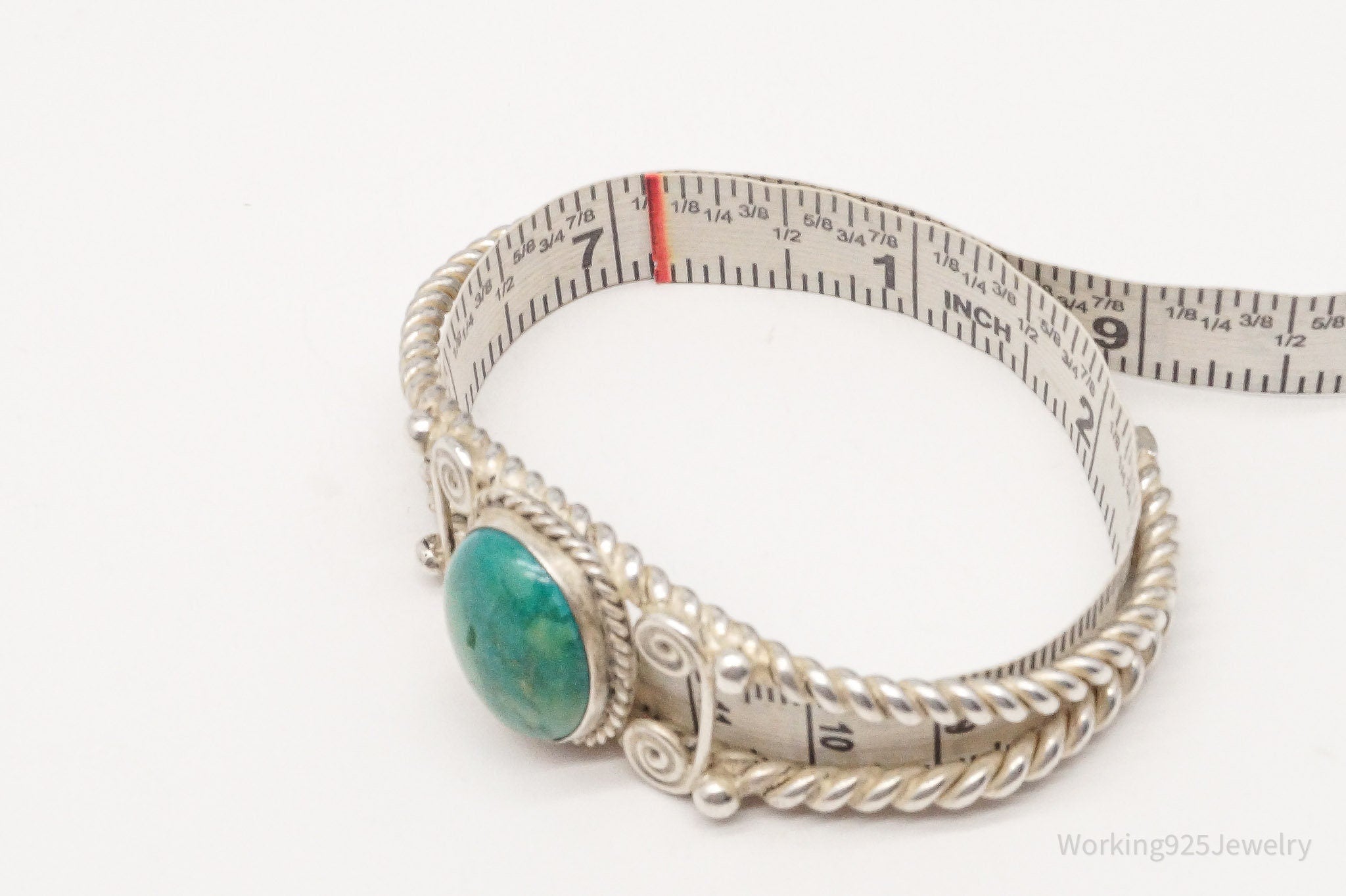 Vintage Handmade Filigree Turquoise Rope Design Silver Cuff Bracelet