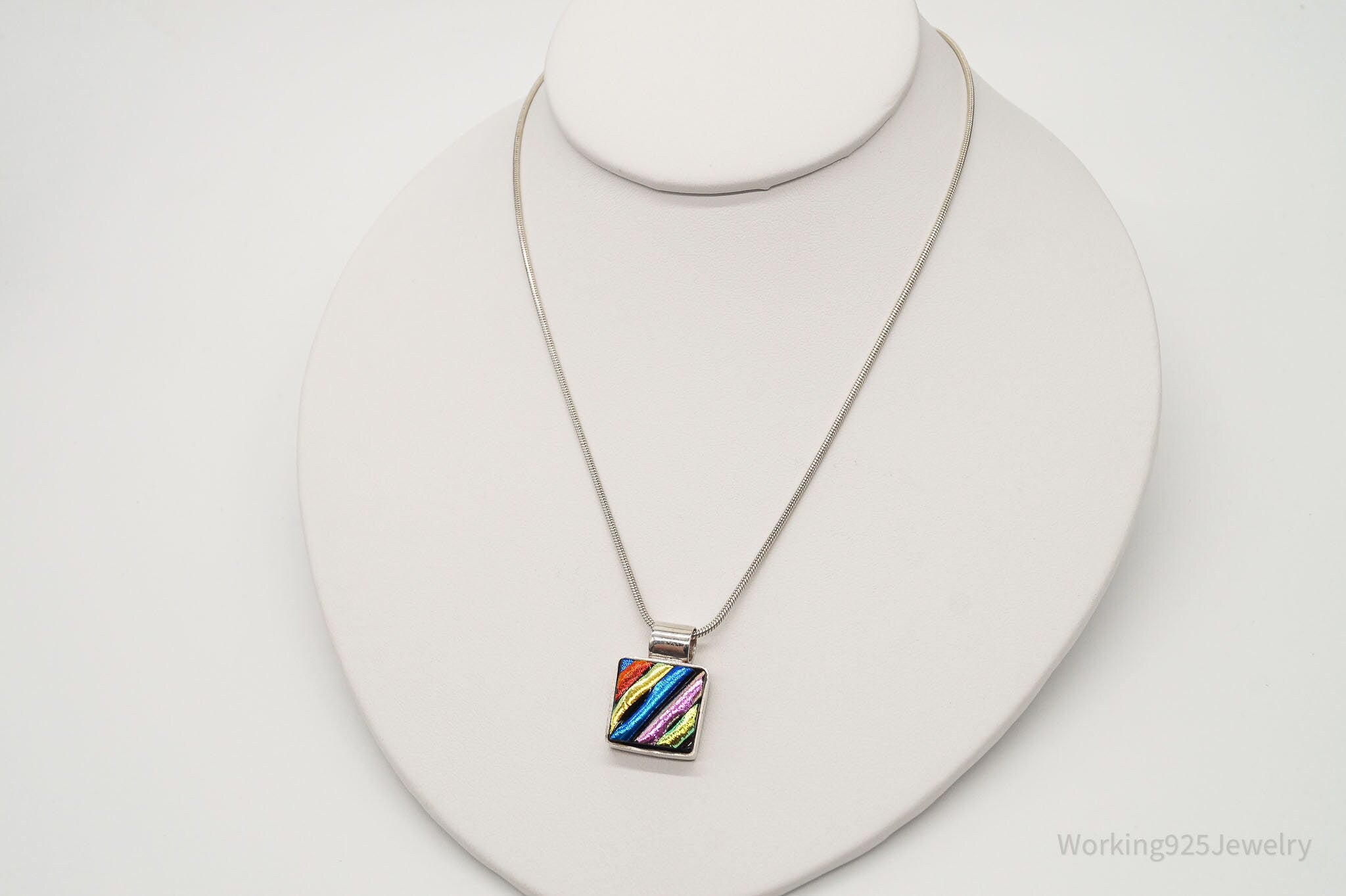 Vintage Rainbow Dichroic Glass Sterling Silver Necklace