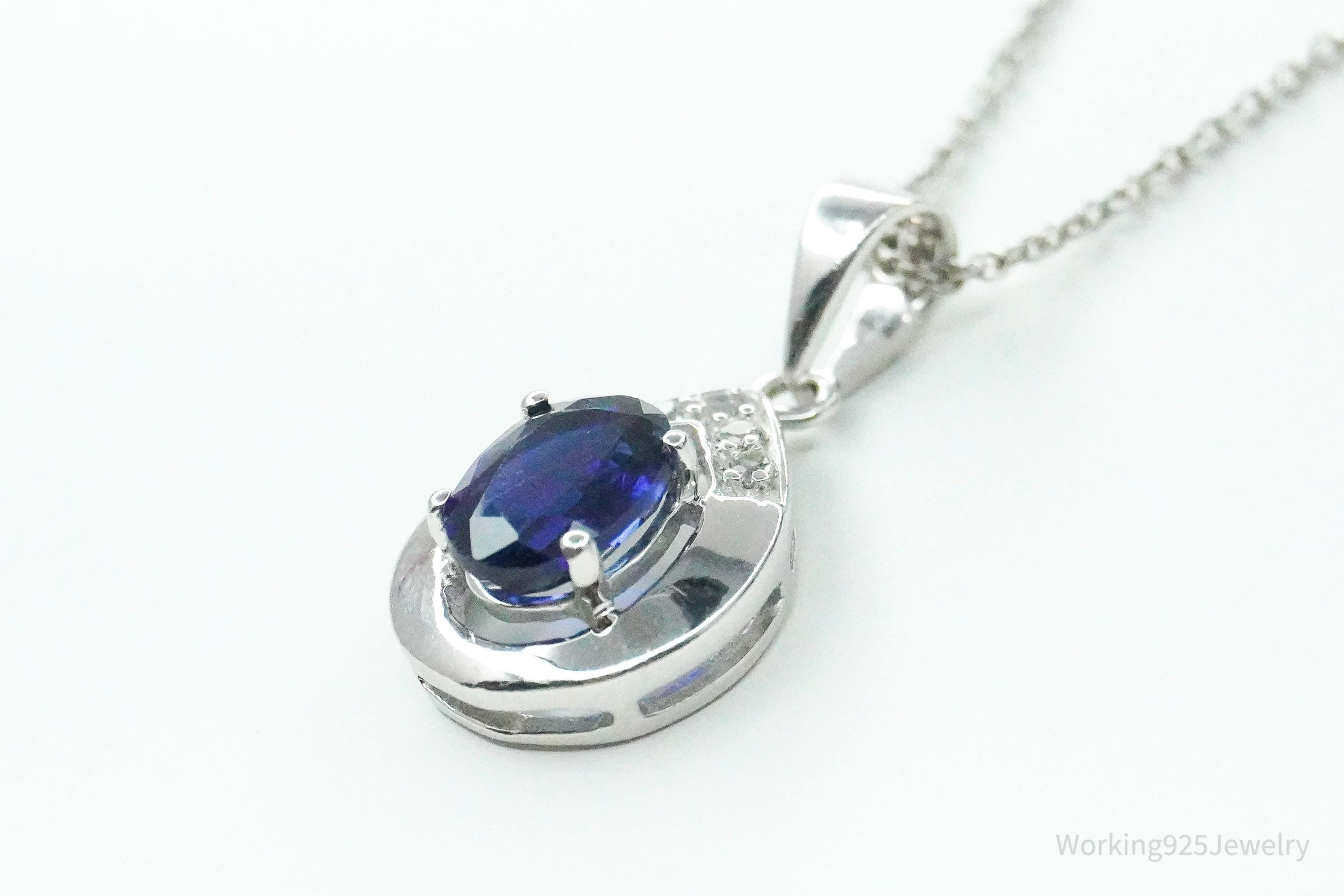 JTV's TGGC Created Sapphire & White Topaz Sterling Silver Necklace 17"