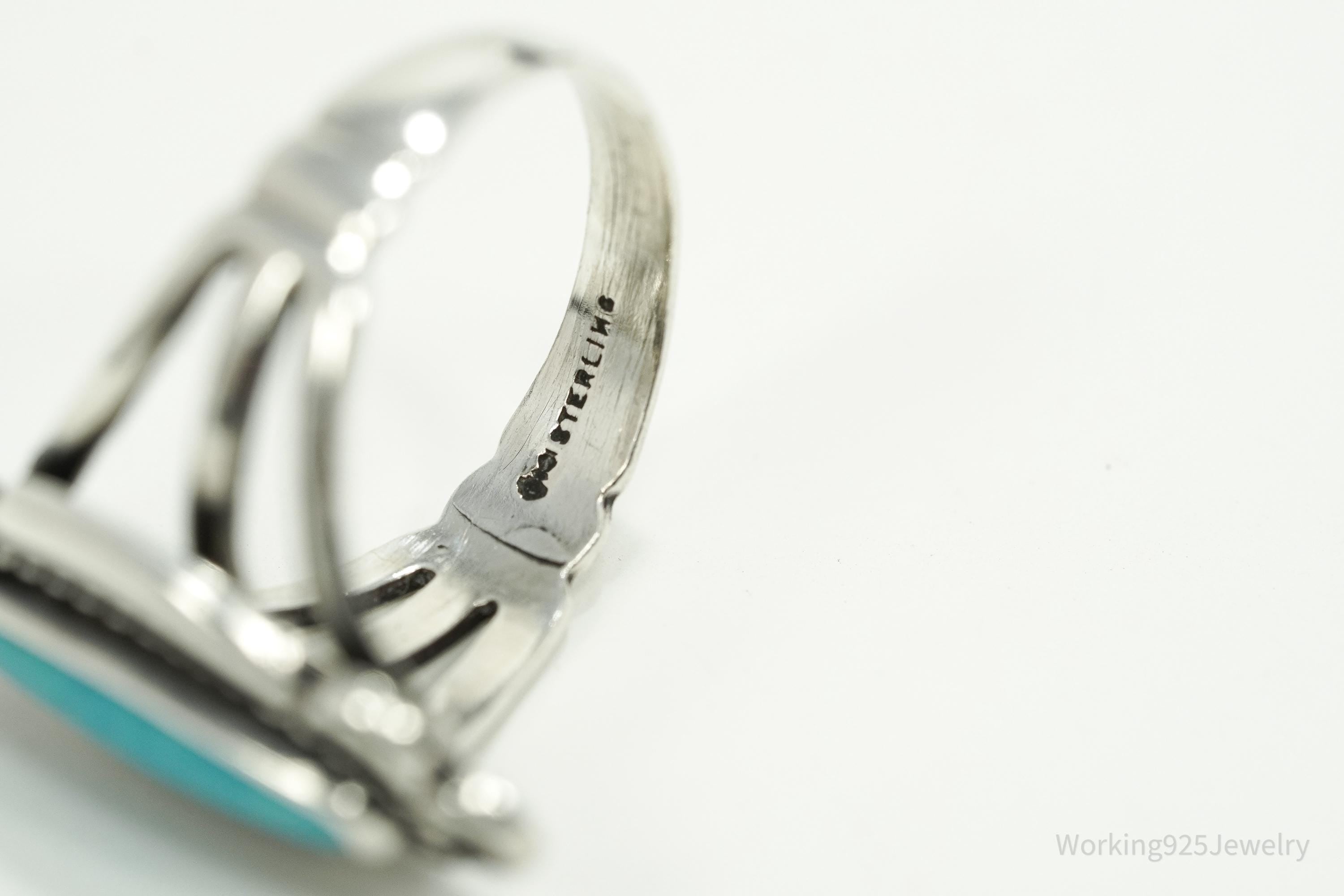 Vintage Native American Turquoise Sterling Silver Ring - Size 5.75