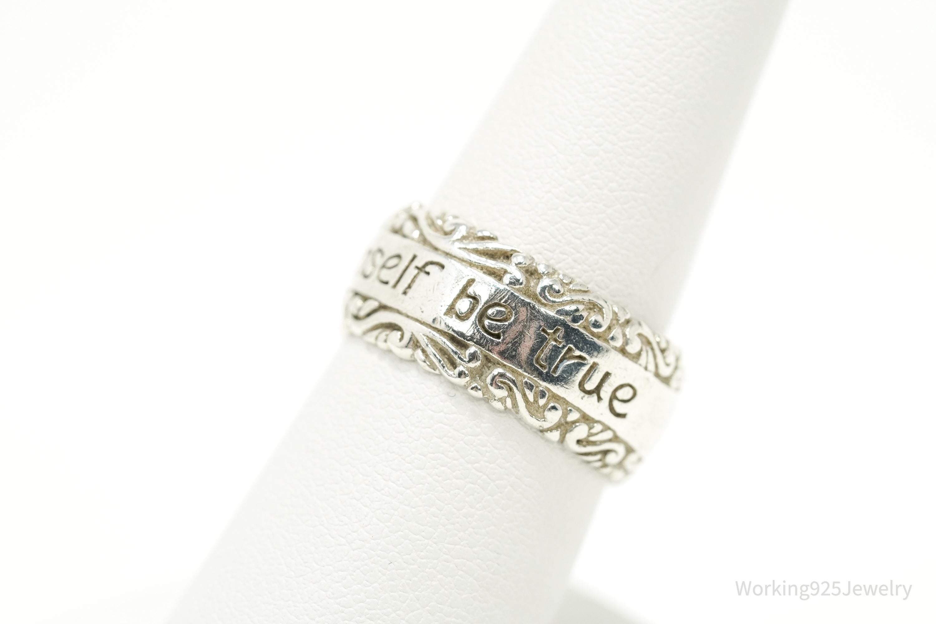 Vintage "To Thine Own Self Be True" Quote Sterling Silver Ring - Size 7.75