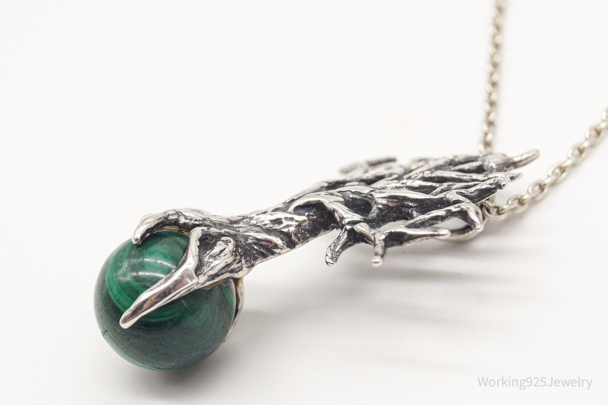 Vintage Tree Malachite Sterling Silver Necklace