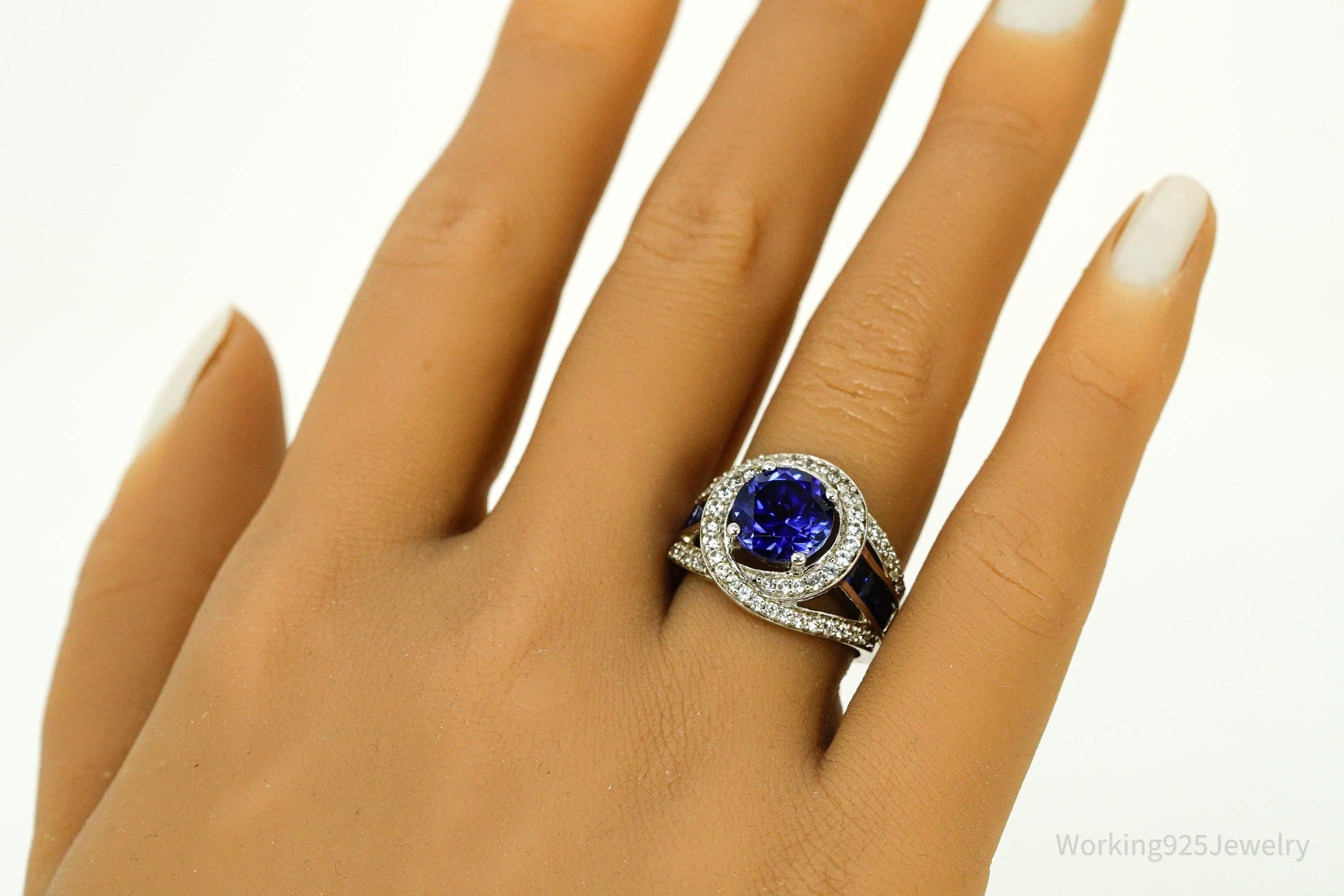 Vintage Blue & White Sapphire Sterling Silver Ring - Size 7