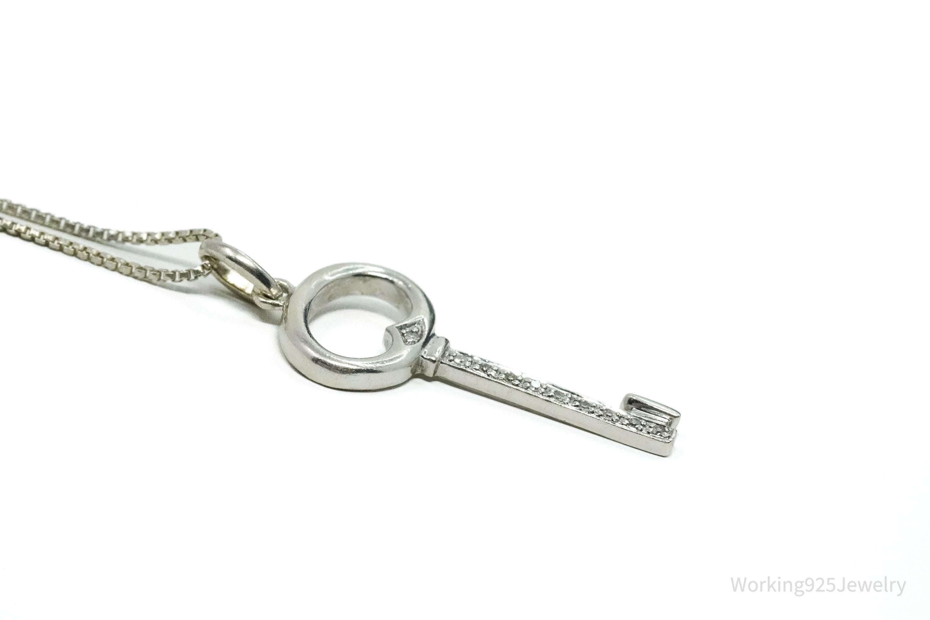 Vintage Diamond "Key To My Heart" Sterling Silver Necklace 19"