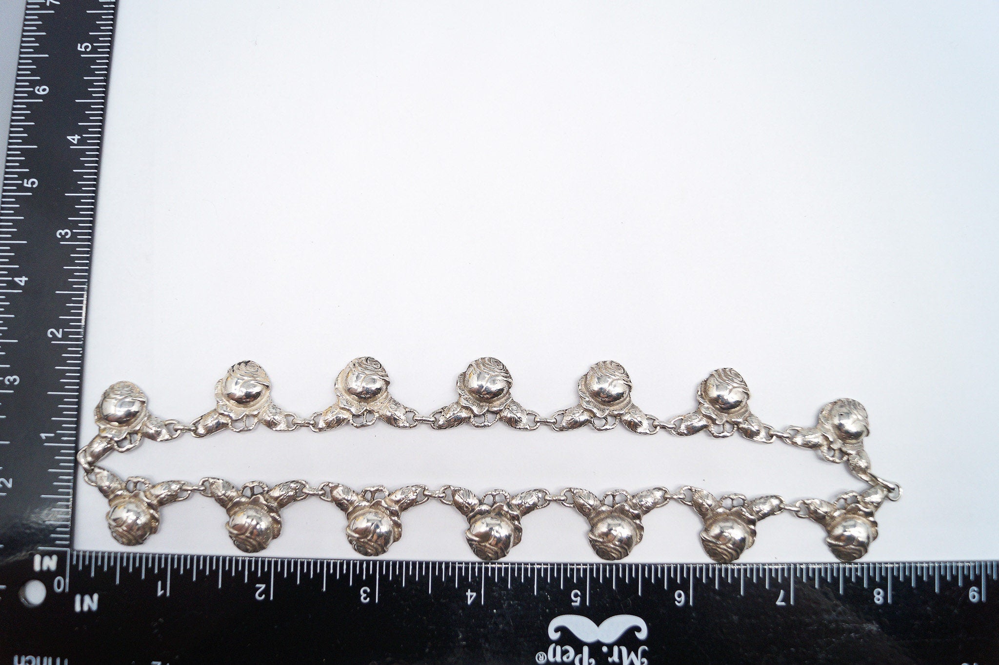 Antique Linked Roses 800 Silver Necklace 16"