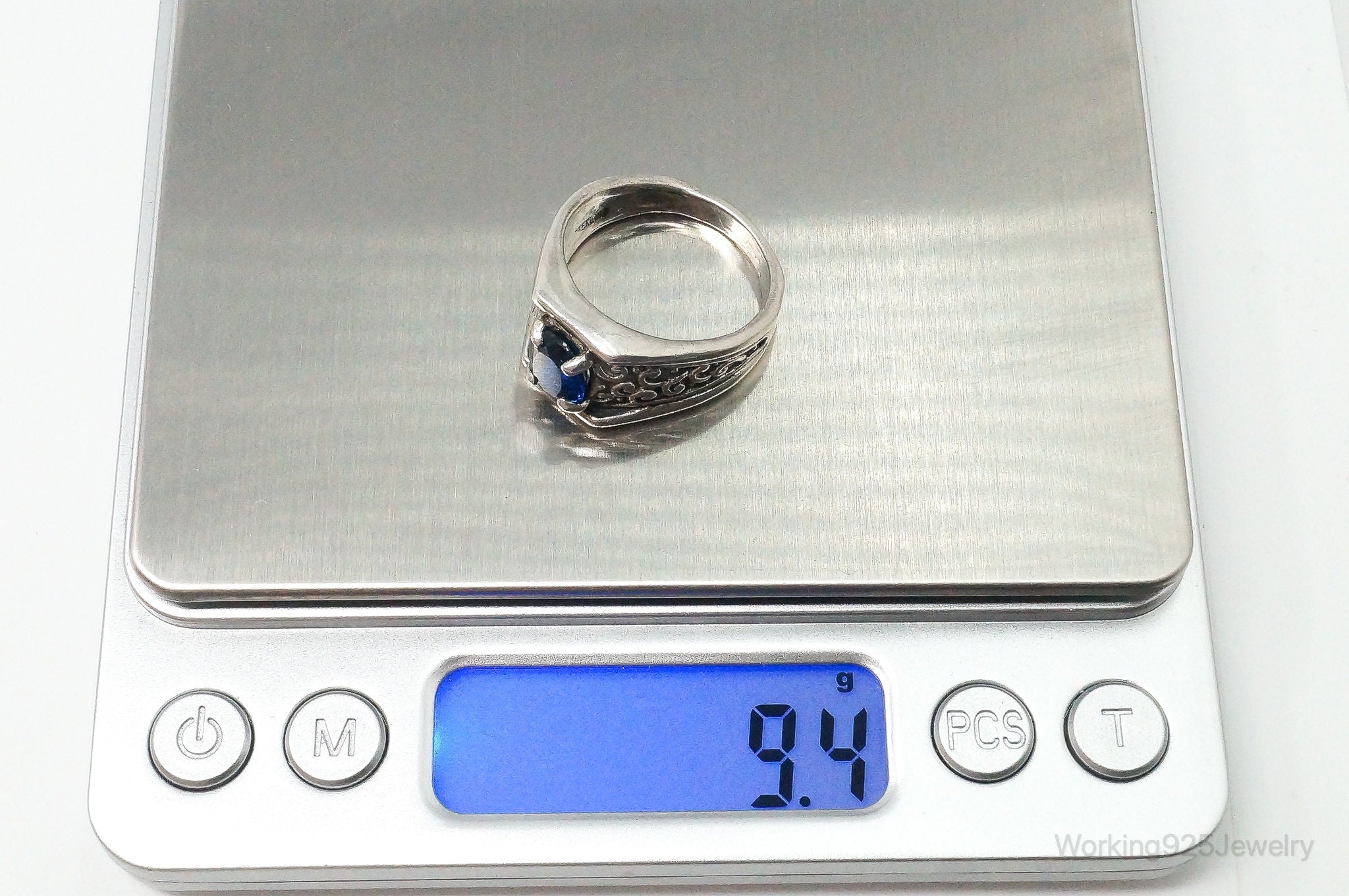Vintage Lab Sapphire Sterling Silver Ring - Size 10