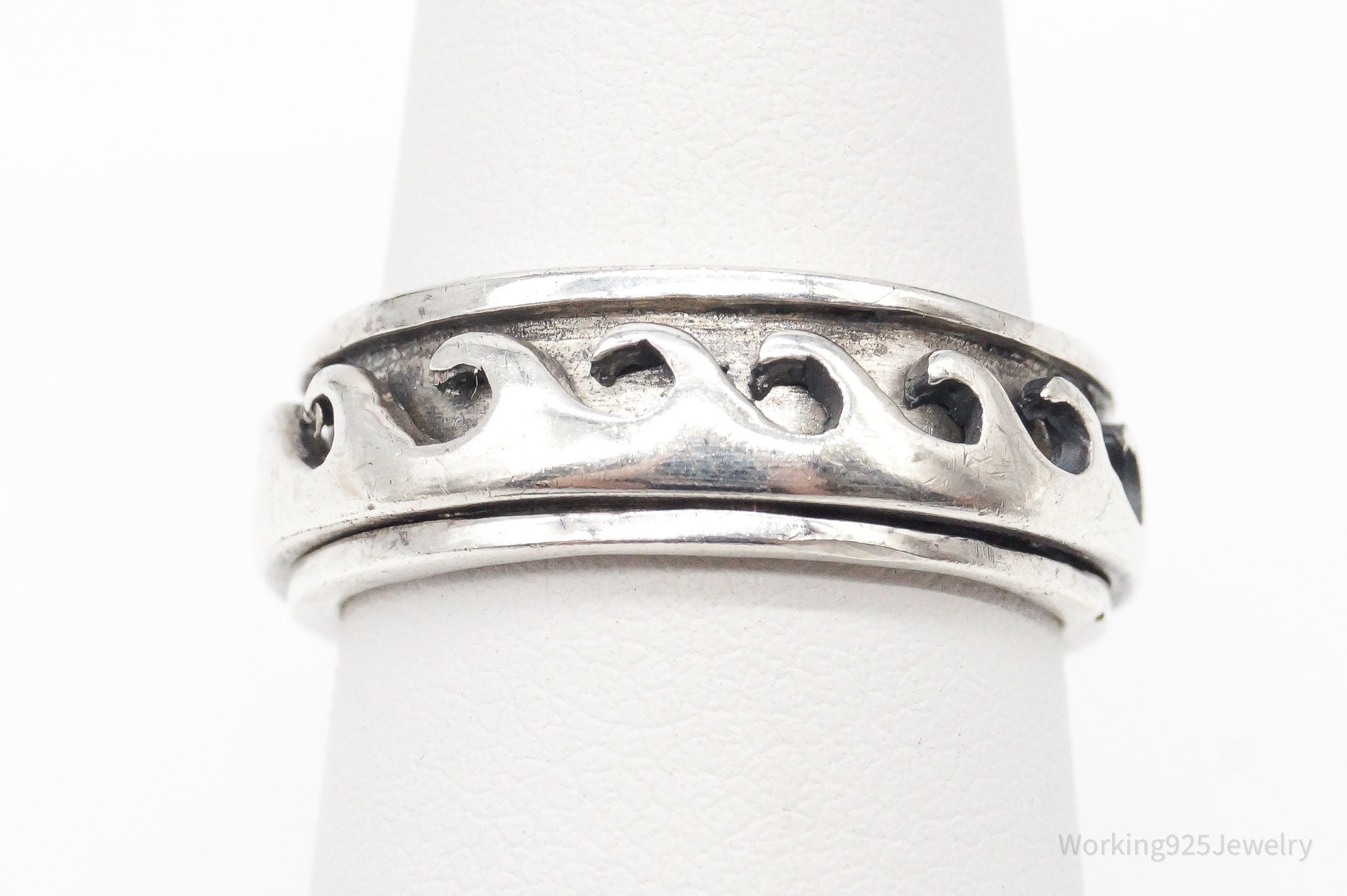 Vintage Waves Sterling Silver Spinner Band Ring - Size 6.75