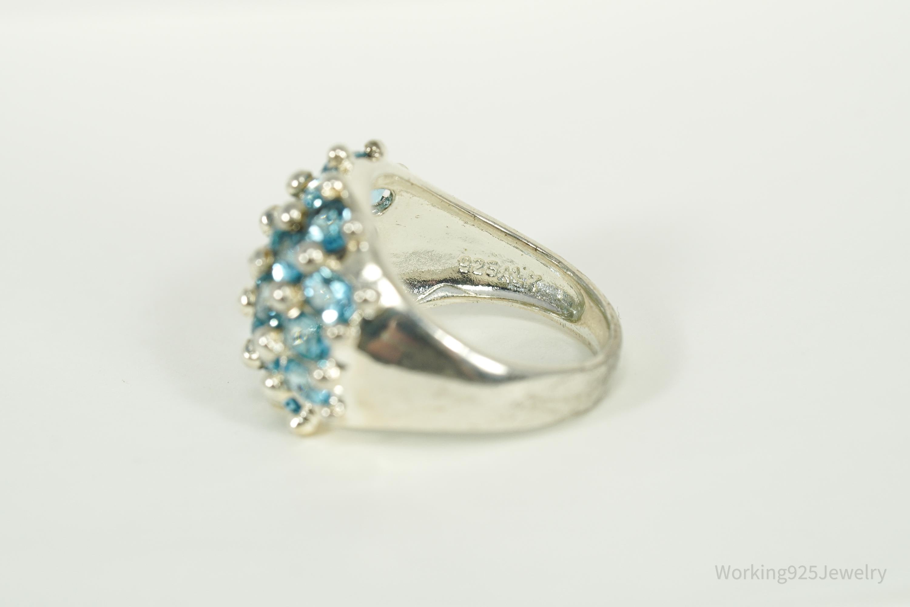 Vintage Blue Topaz Cluster Sterling Silver Ring - Size 6.25