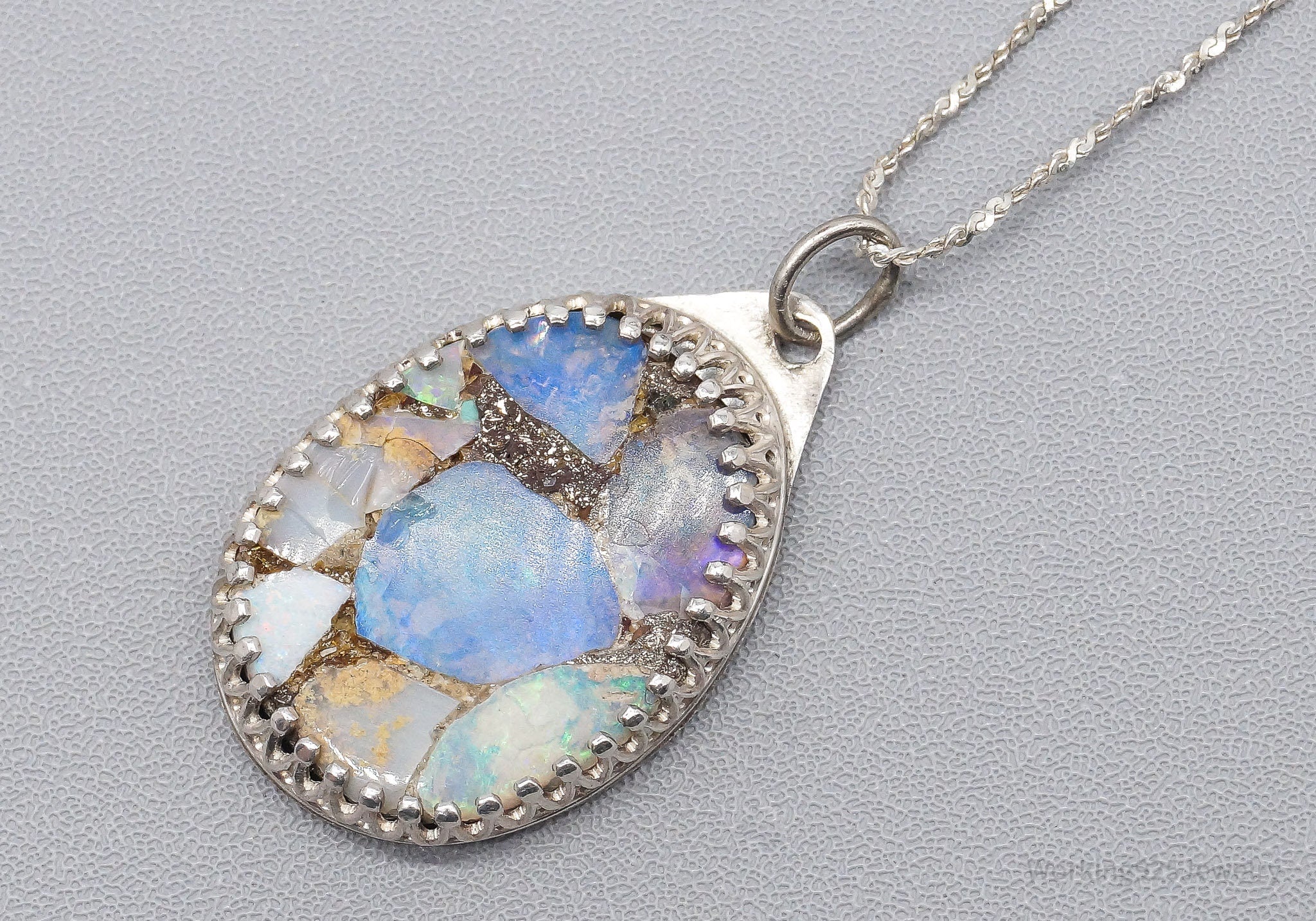 Vintage Opal Sterling Silver Necklace 24"