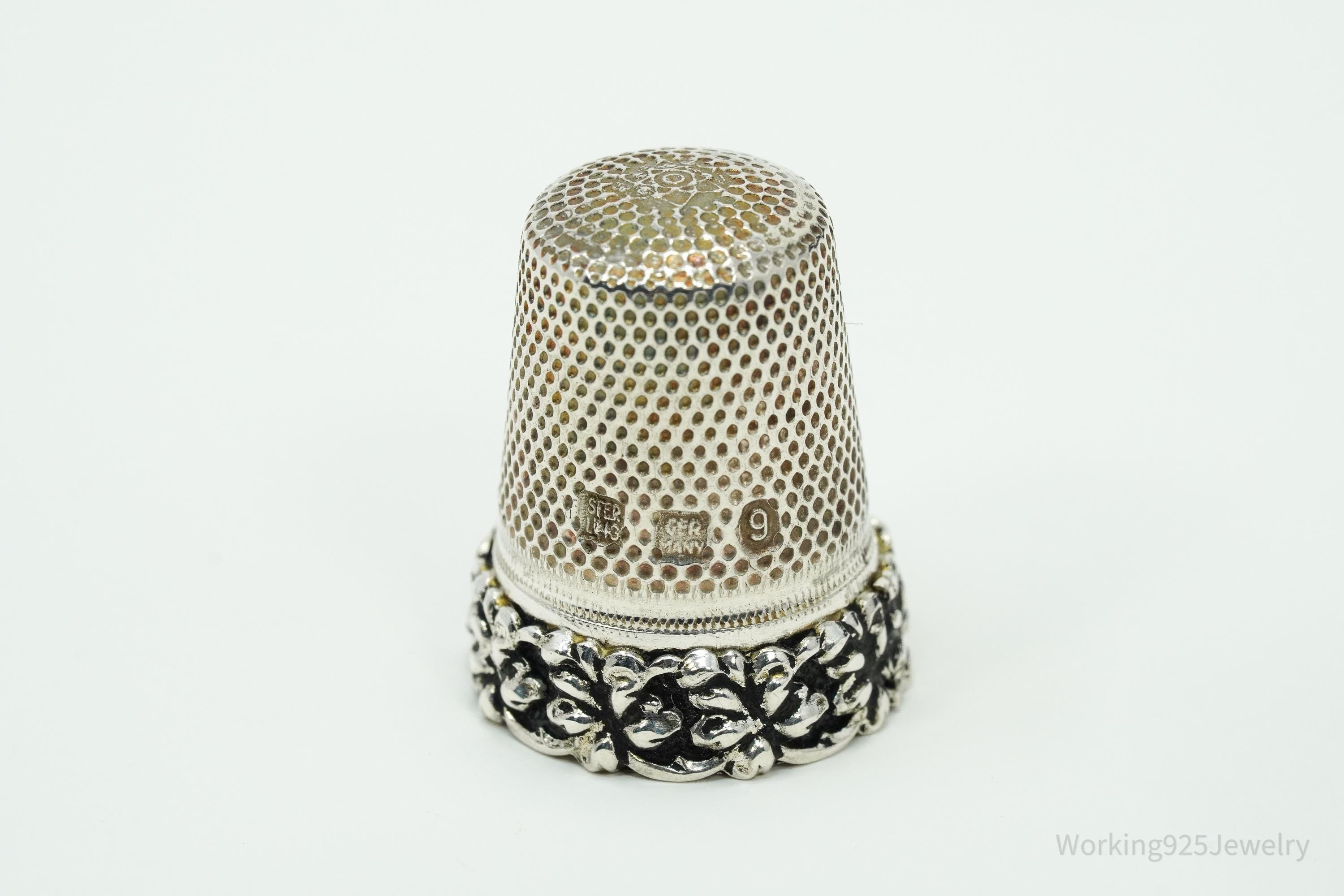 Antique German Sterling Silver Thimble Size 9