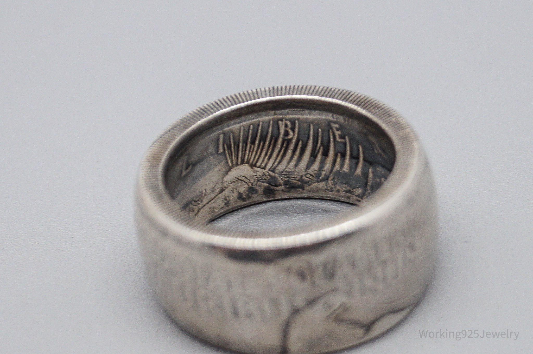 Vintage 1925 Peace Dollar Coin Silver Ring - Size 11.5
