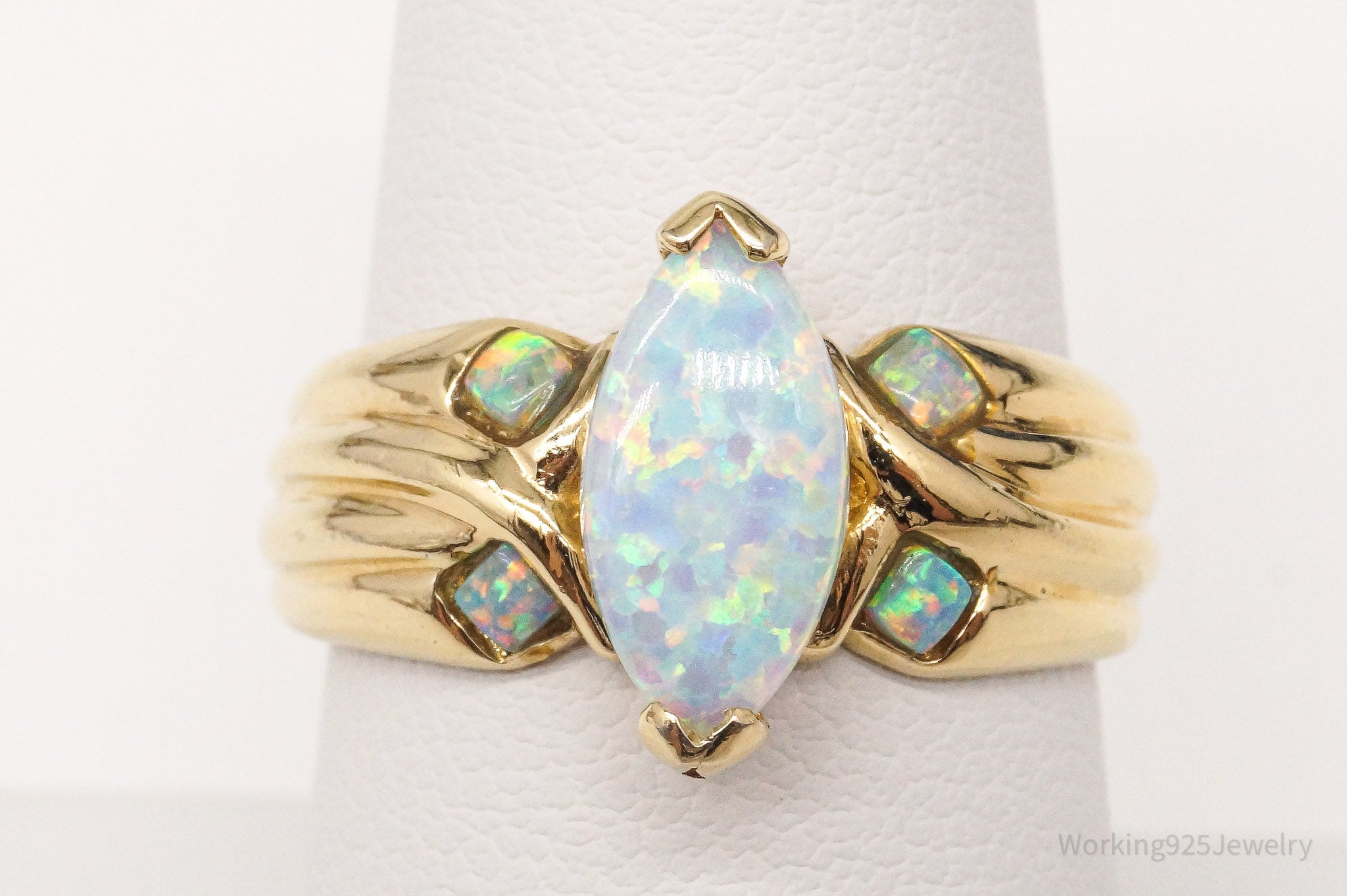 Vintage Designer UTC Opal Gold Vermeil Sterling Silver Ring - Size 8