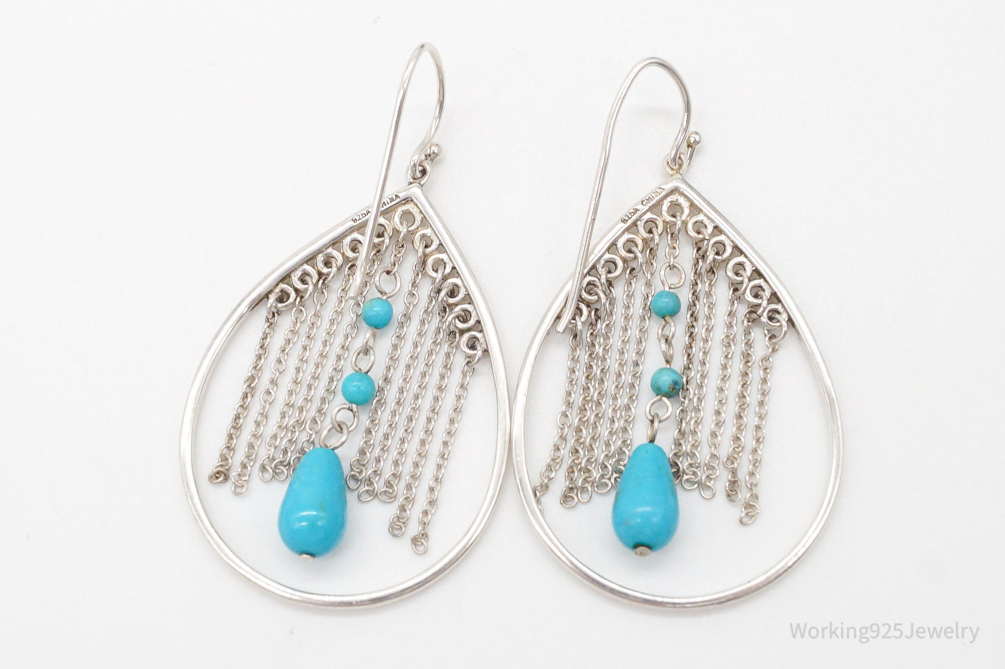 Vintage Turquoise & Chains Sterling Silver Earrings