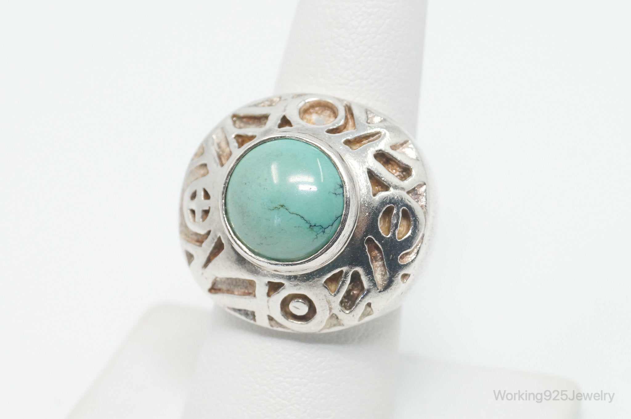 Vintage Turquoise Sterling Silver Statement Ring - Size 7.5