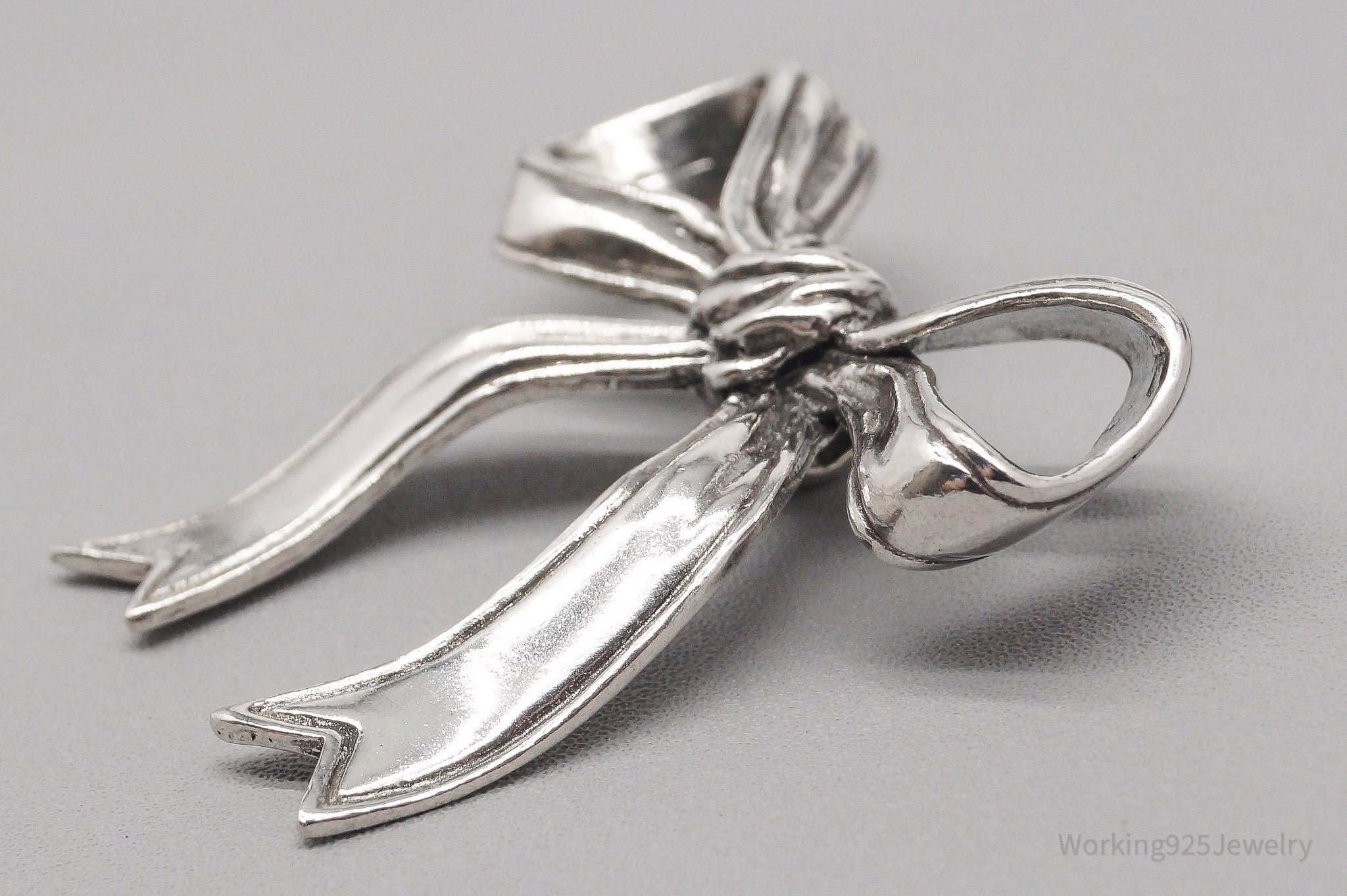 Large Vintage Sterling Silver Ribbon Bow Pendant