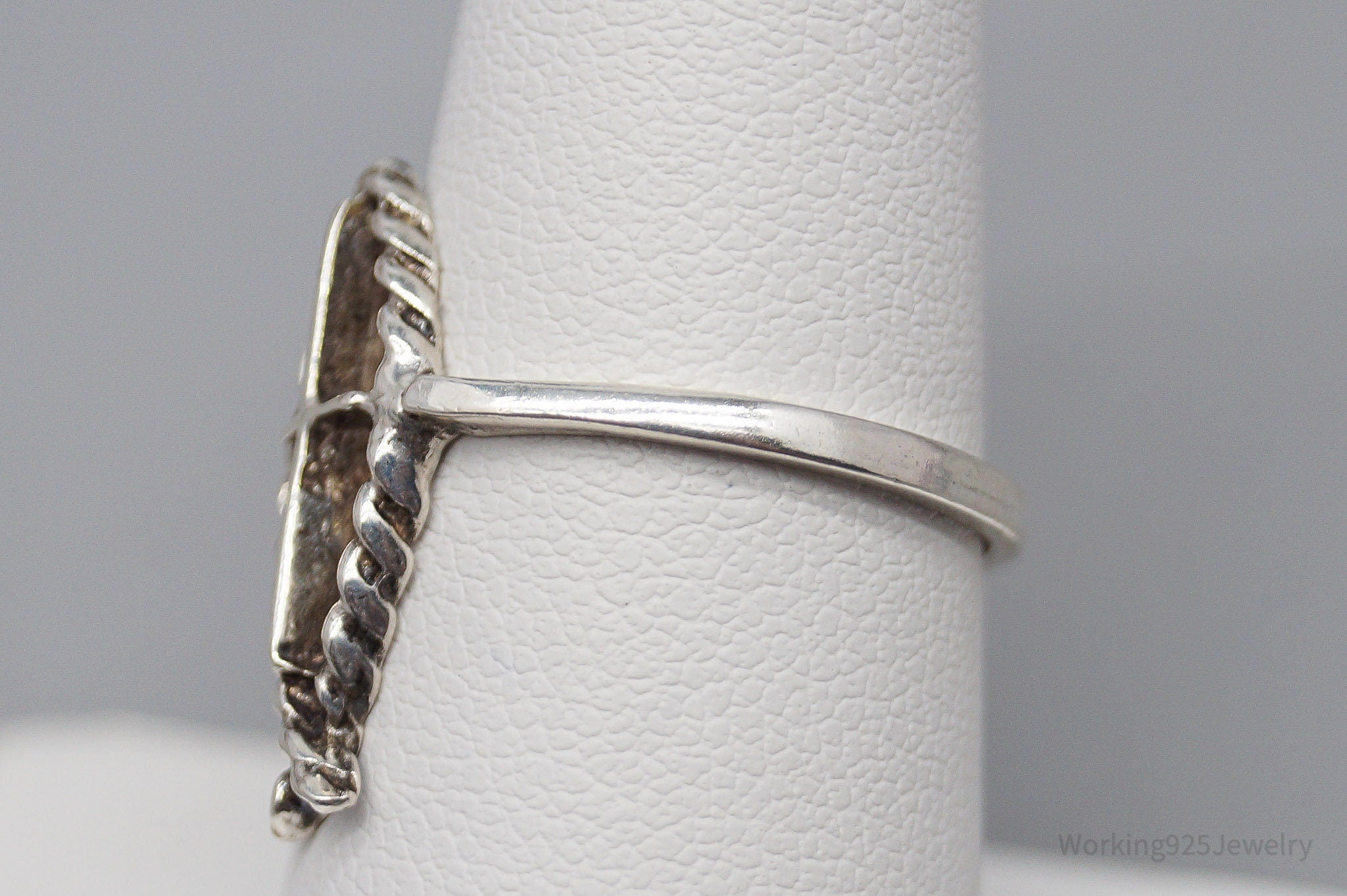 Vintage Ichthus Fish Cross Sterling Silver Ring - Size 7.25