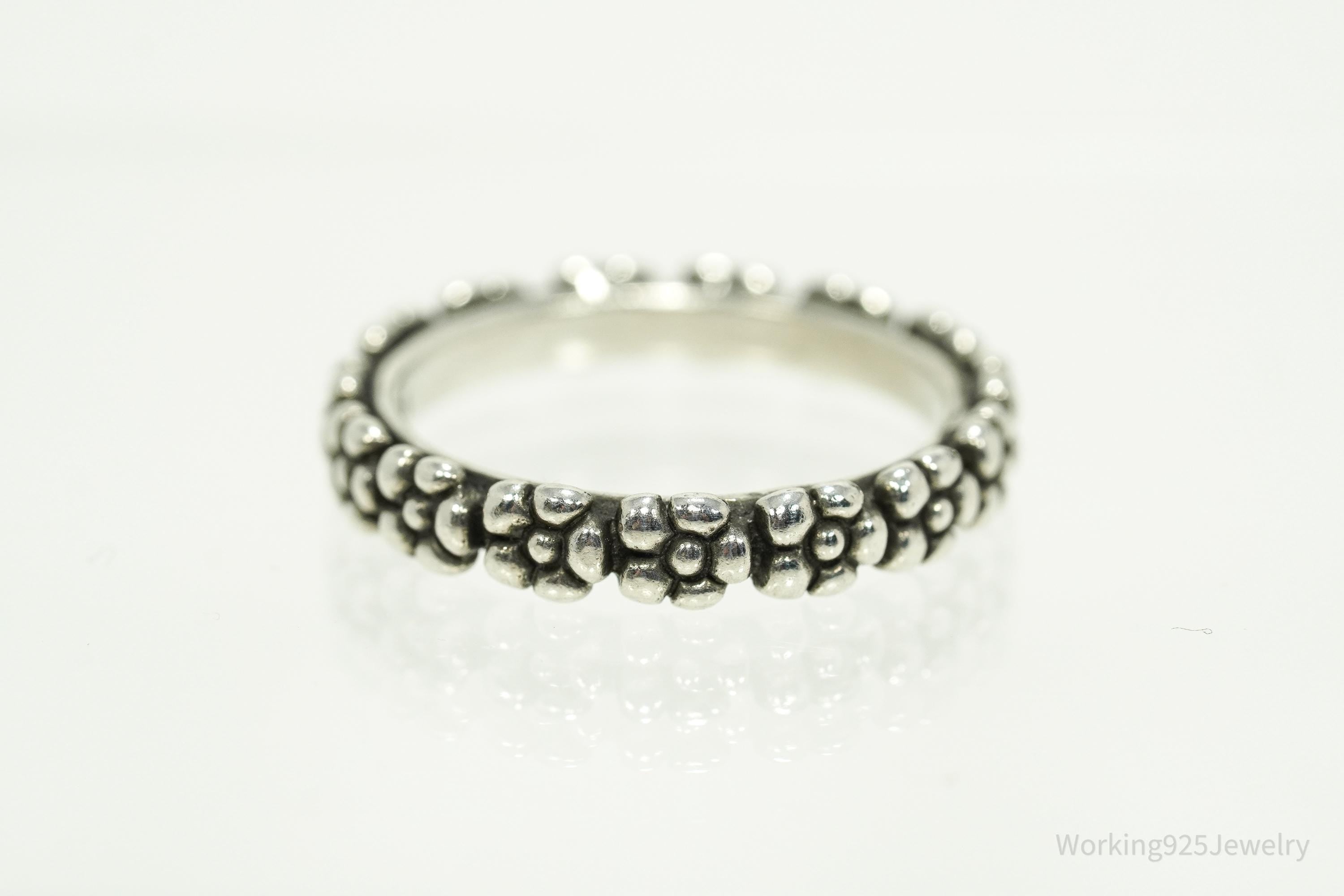 Vintage Flowers Pattern Sterling Silver Band Ring - Size 8.75