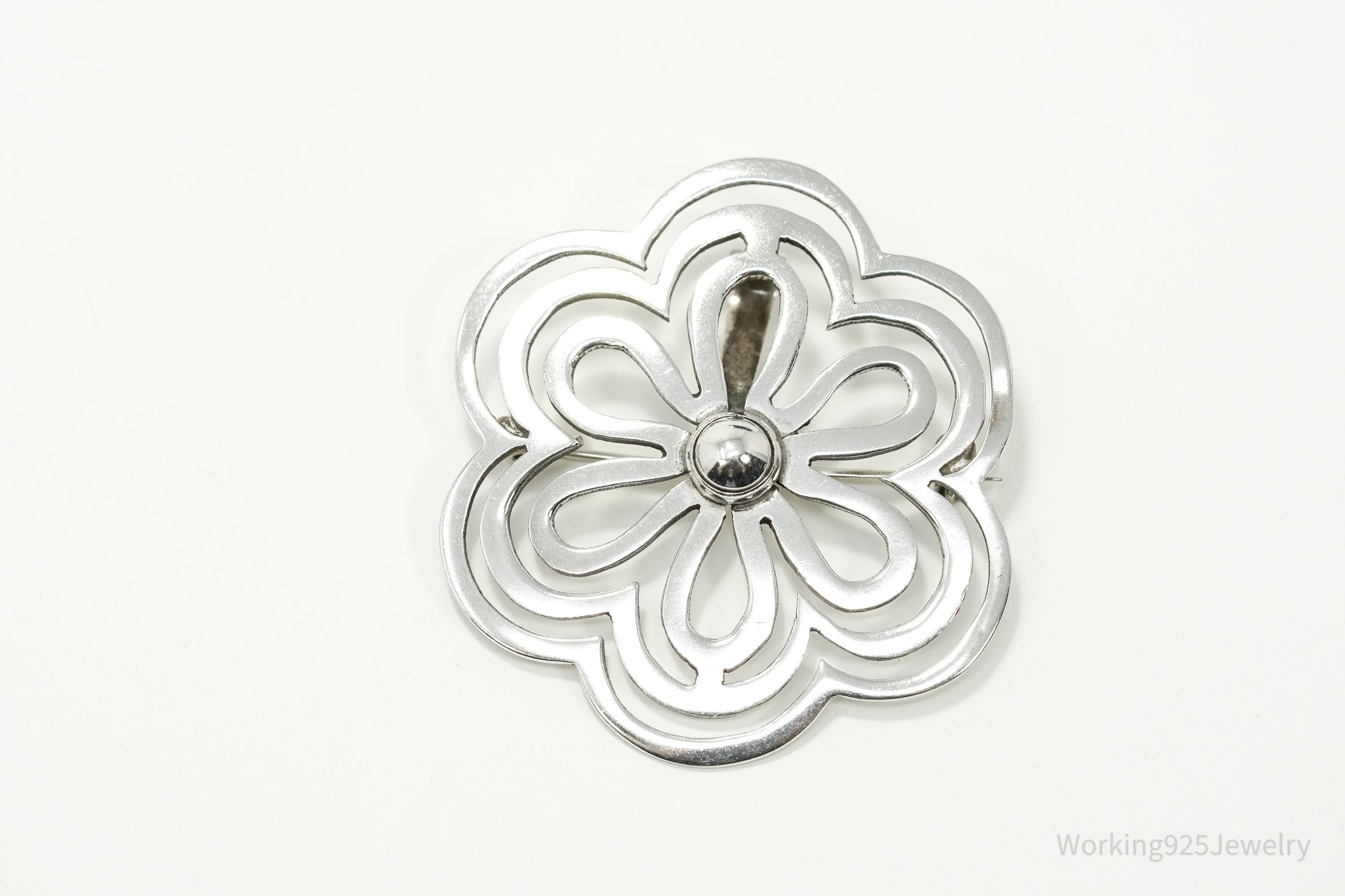 Rare Large Vintage Mexico Felipe Martinez Flower Sterling Silver Pendant Brooch Pin 1.75"