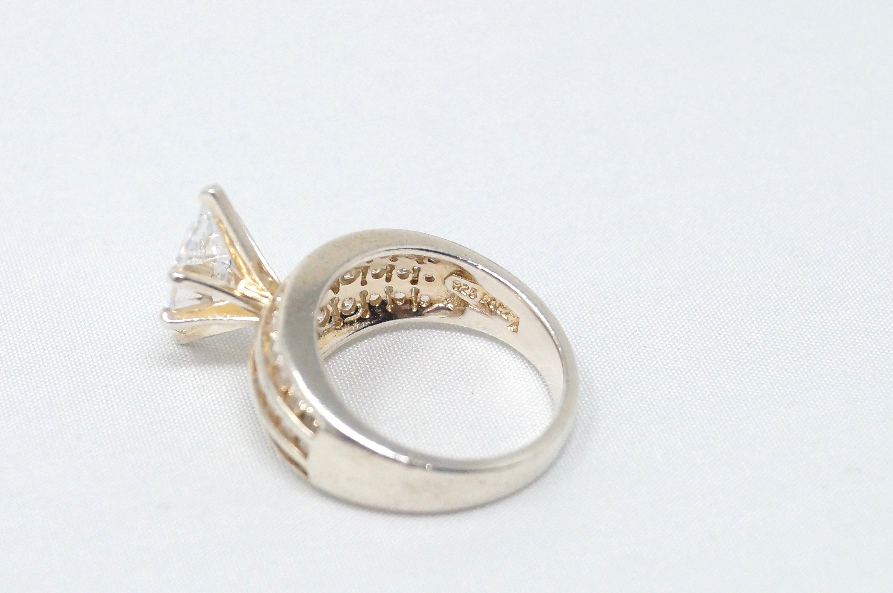 Vintage Large Simulated Diamond Ring Sterling Silver - Size 5