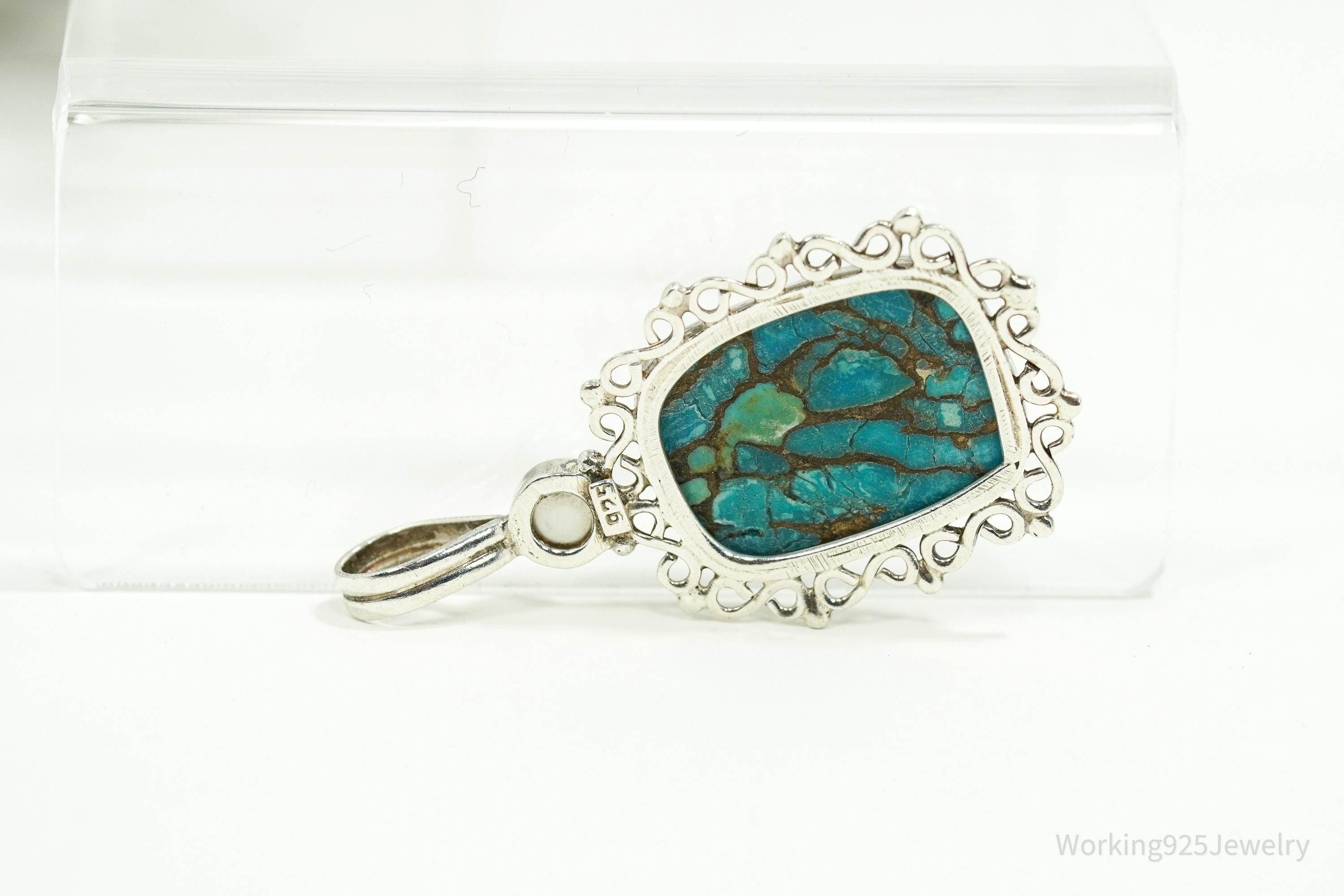 Vintage Turquoise & Pearl Sterling Silver Pendant