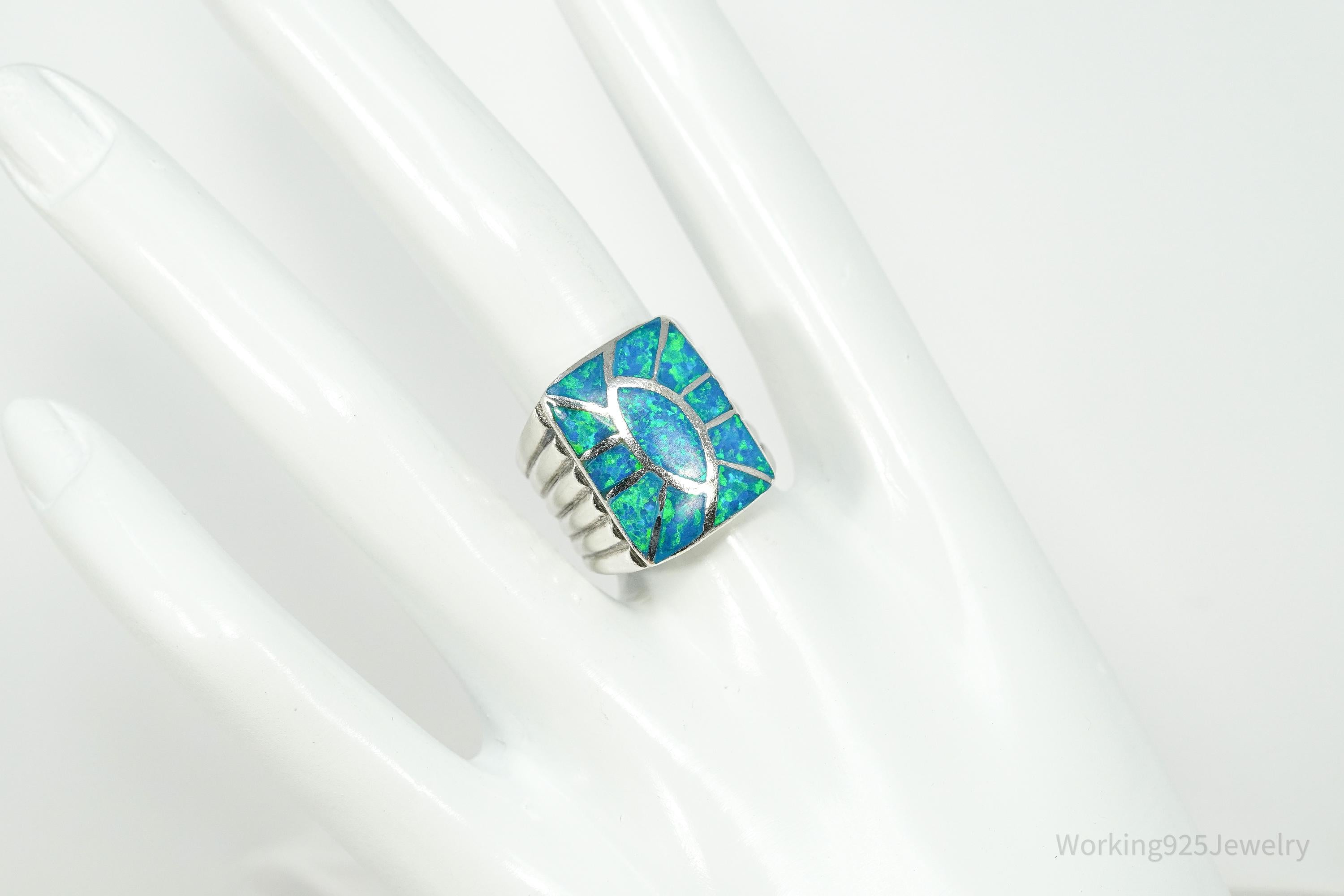 Vintage Opal Inlay Sterling Silver Ring - Size 7.25